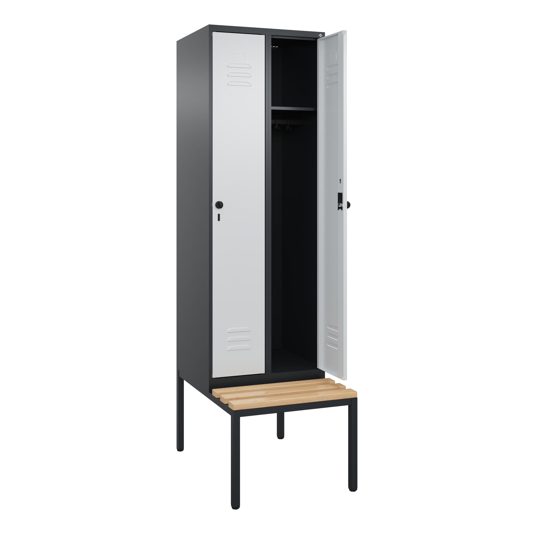 C+P Kleiderspind Classic PLUS mit untergebauter Sitzbank 2 Abteile schwarzgrau