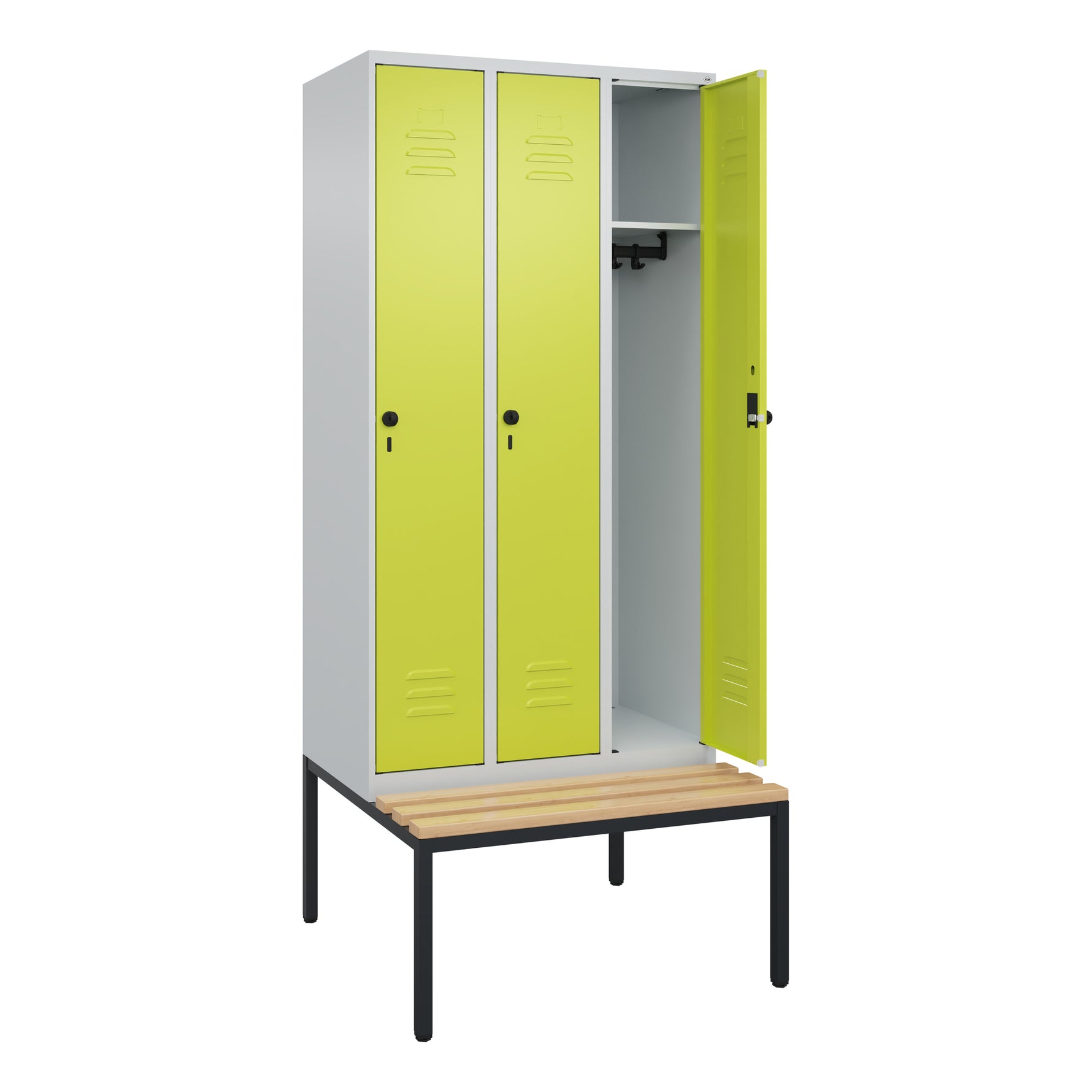 C+P Kleiderspind Classic PLUS mit untergebauter Sitzbank 3 Abteile lichtgrau – Produktbild 2