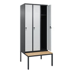 C+P Kleiderspind Classic PLUS mit untergebauter Sitzbank 3 Abteile schwarzgrau