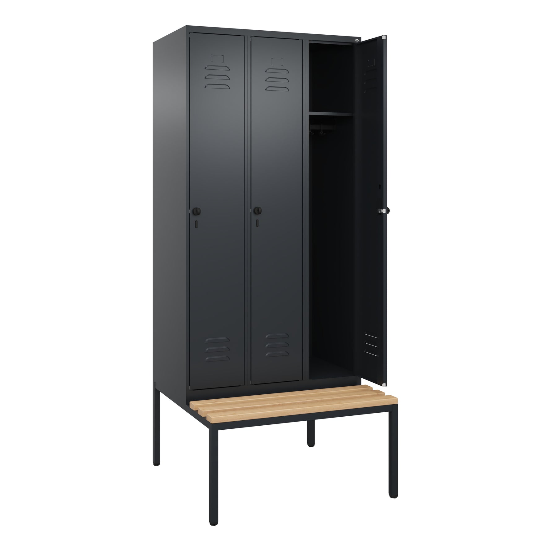 C+P Kleiderspind Classic PLUS mit untergebauter Sitzbank 3 Abteile schwarzgrau – Produktbild 2