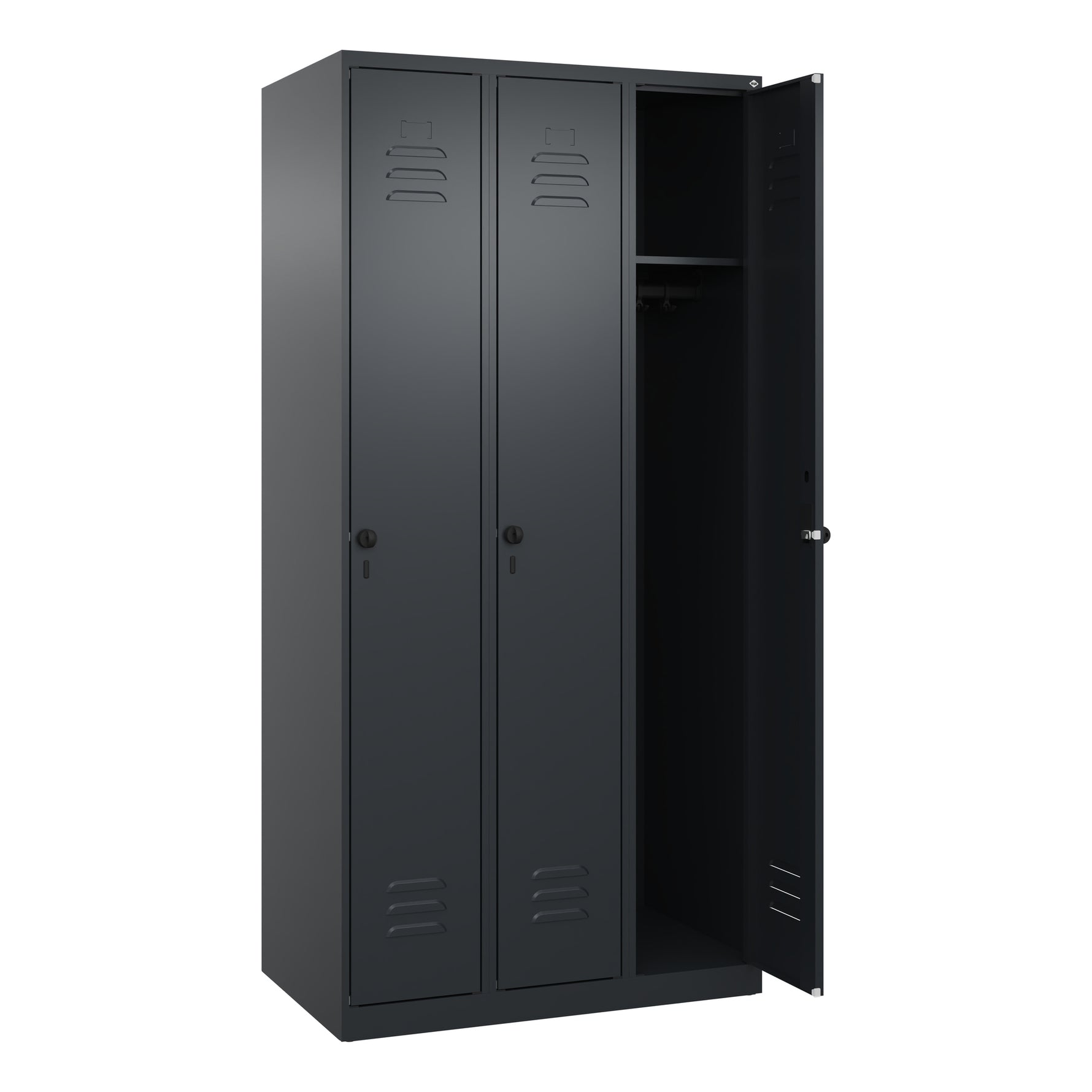 C+P Kleiderspind Classic PLUS mit Sockel 900 x 1.850 x 500 mm (B x H x T) schwarzgrau – Produktbild 2