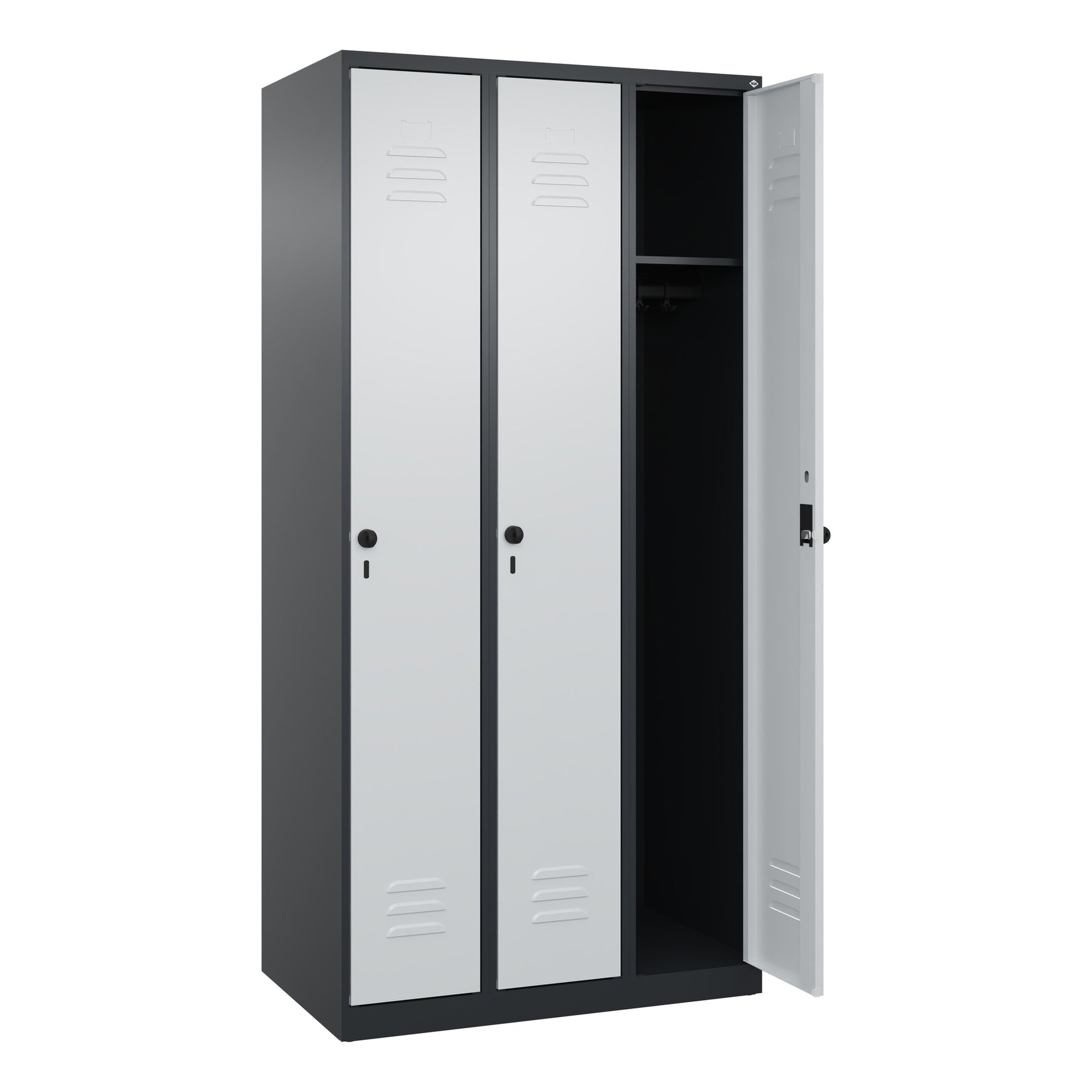 C+P Kleiderspind Classic PLUS mit Sockel 900 x 1.850 x 500 mm (B x H x T) schwarzgrau