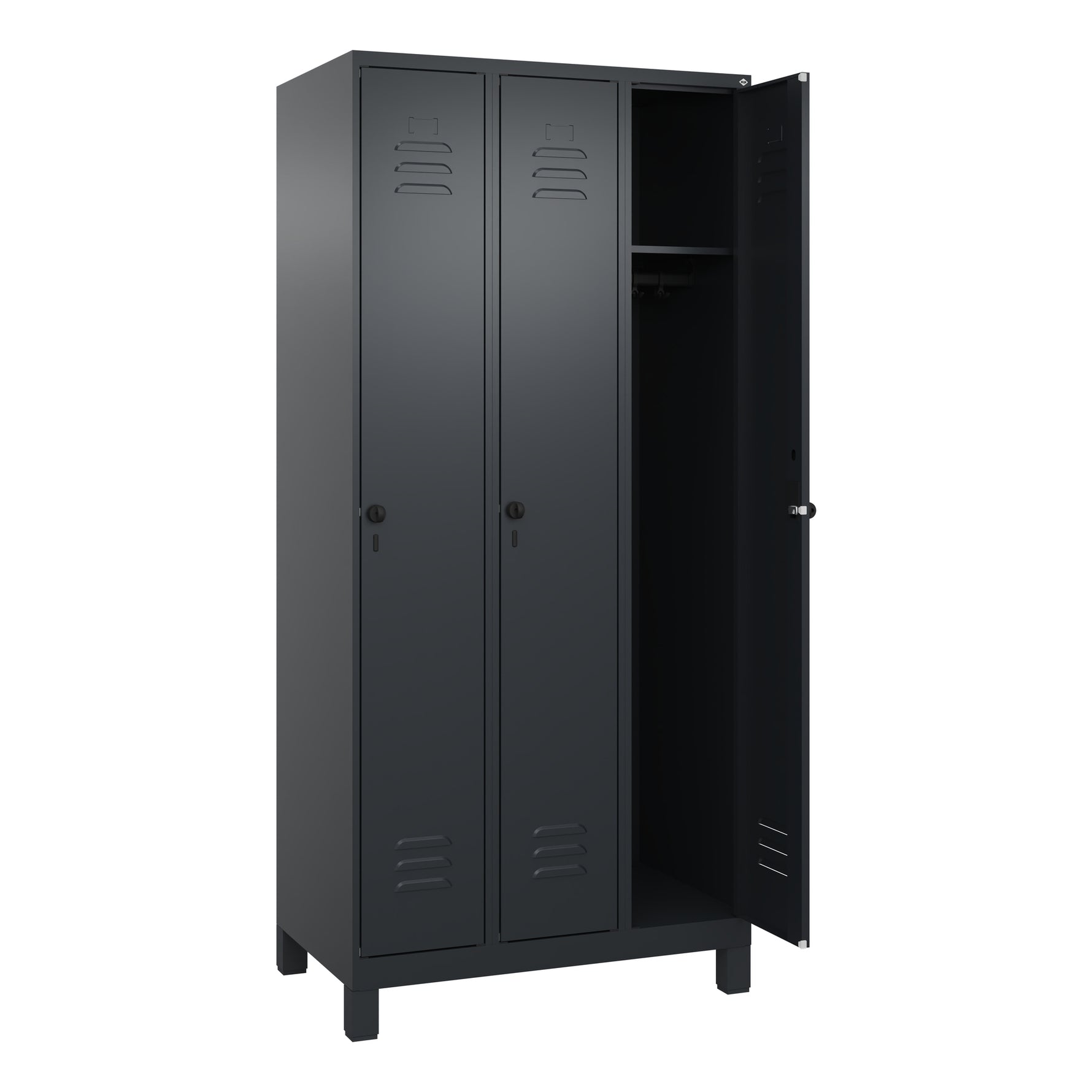 C+P Kleiderspind Classic PLUS mit Standfuß 900 x 1.950 x 500 mm (B x H x T) schwarzgrau – Produktbild 2