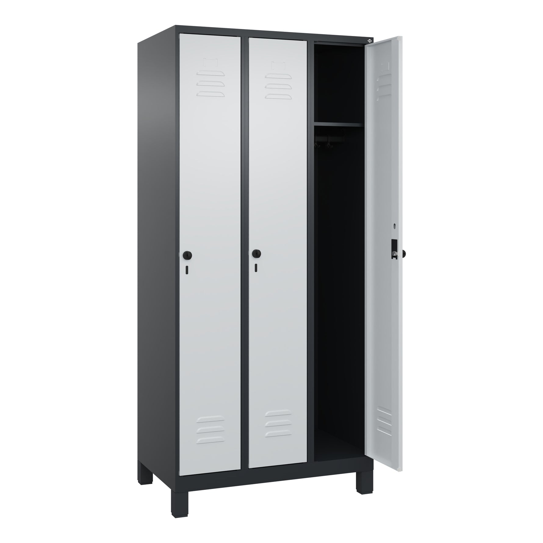 C+P Kleiderspind Classic PLUS mit Standfuß 900 x 1.950 x 500 mm (B x H x T) schwarzgrau