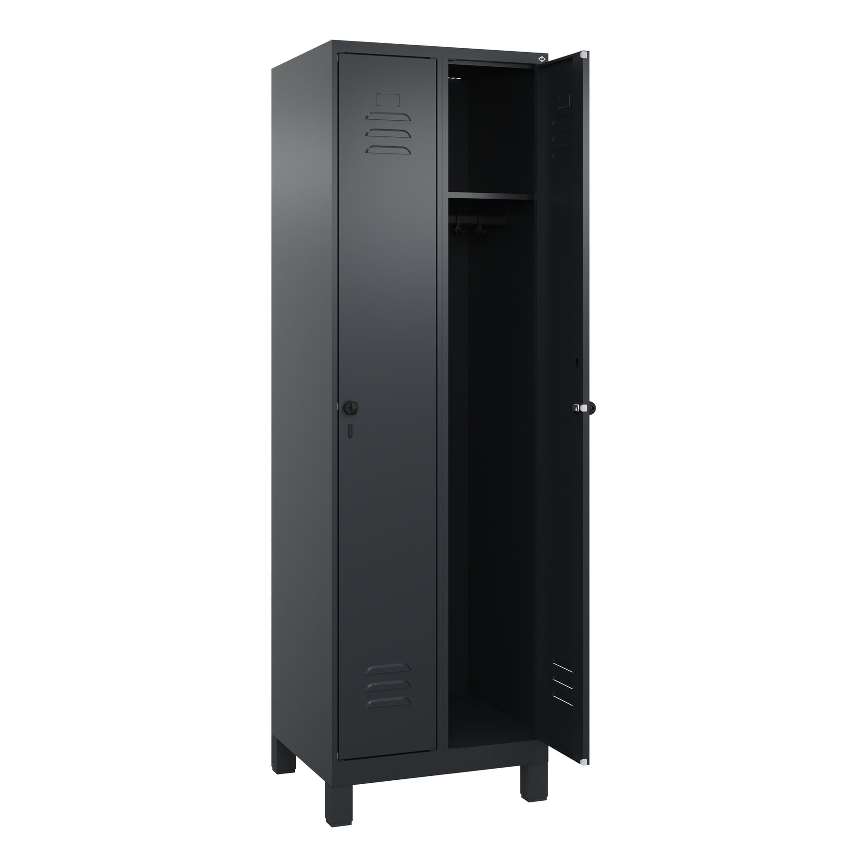 C+P Kleiderspind Classic PLUS mit Standfuß 600 x 1.950 x 500 mm (B x H x T) schwarzgrau – Produktbild 2