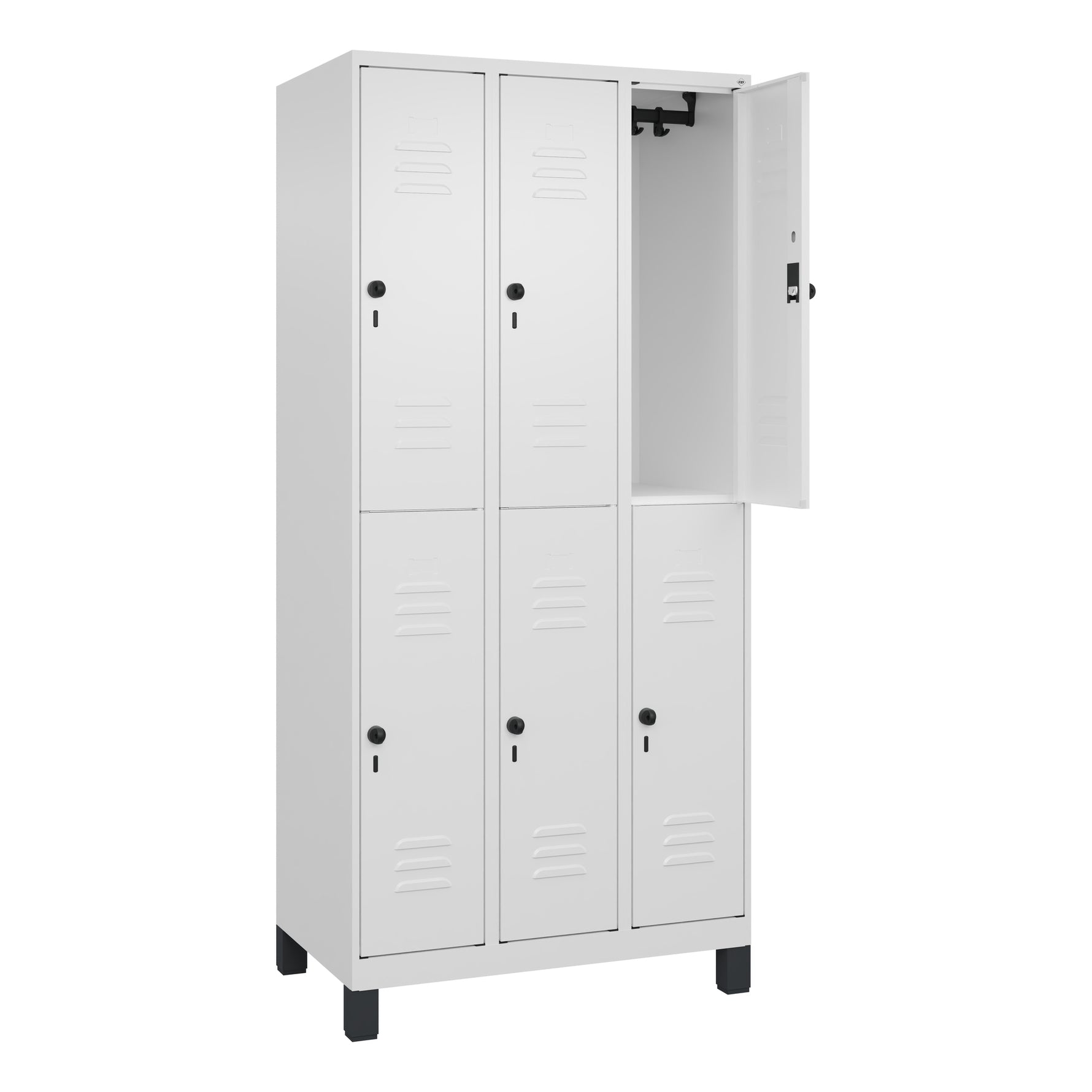 C+P Kleiderspind Classic PLUS mit Standfuß 900 x 1.950 x 500 mm (B x H x T) verkehrsweiß