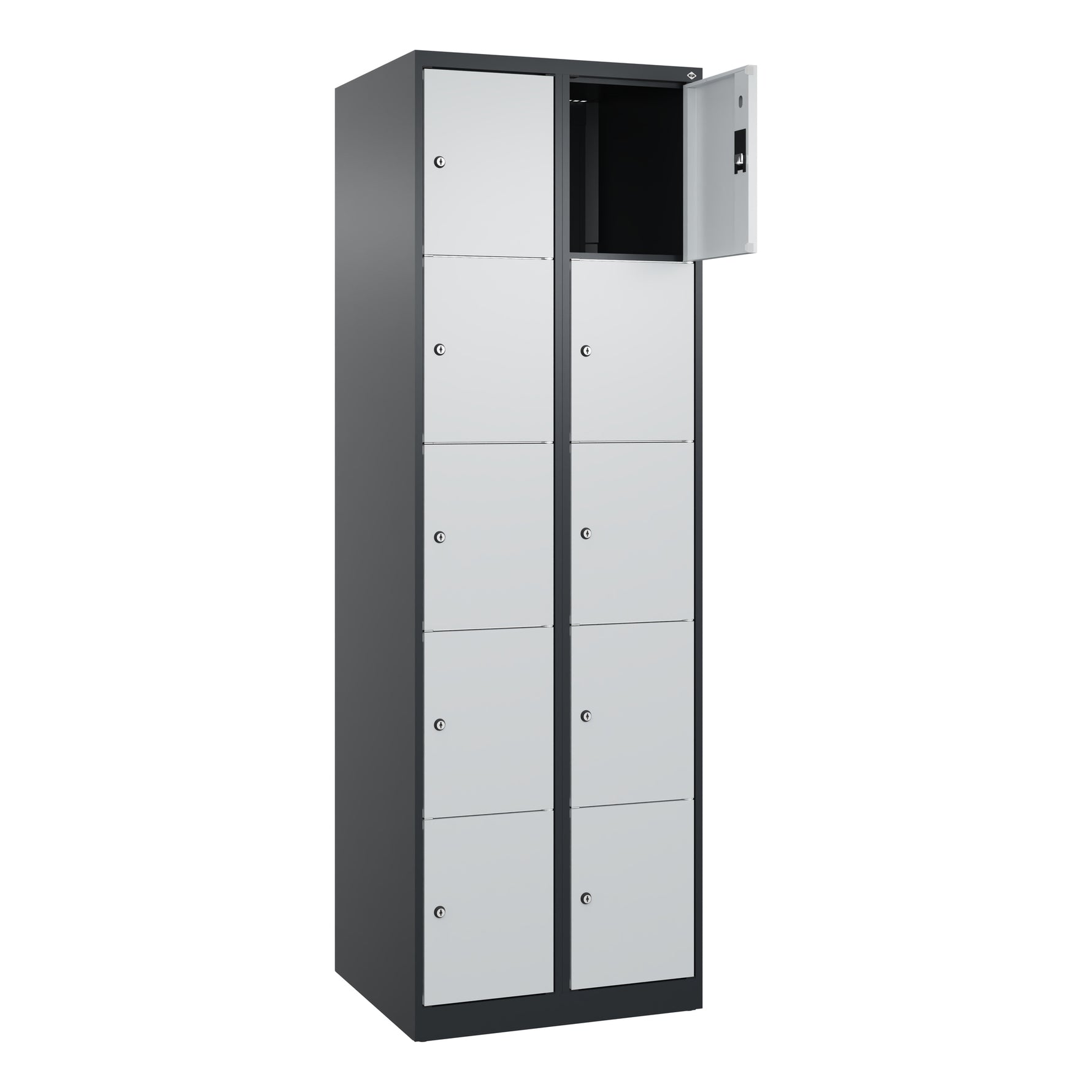 C+P Schließfachschrank Classic PLUS mit Sockel 2 Abteile 10 Fächer schwarzgrau