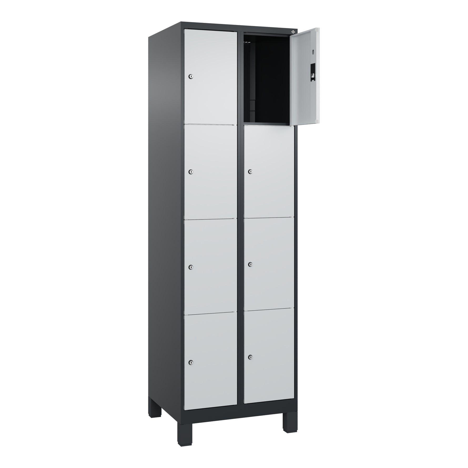 C+P Schließfachschrank Classic PLUS mit Standfuß 8 Fächer schwarzgrau