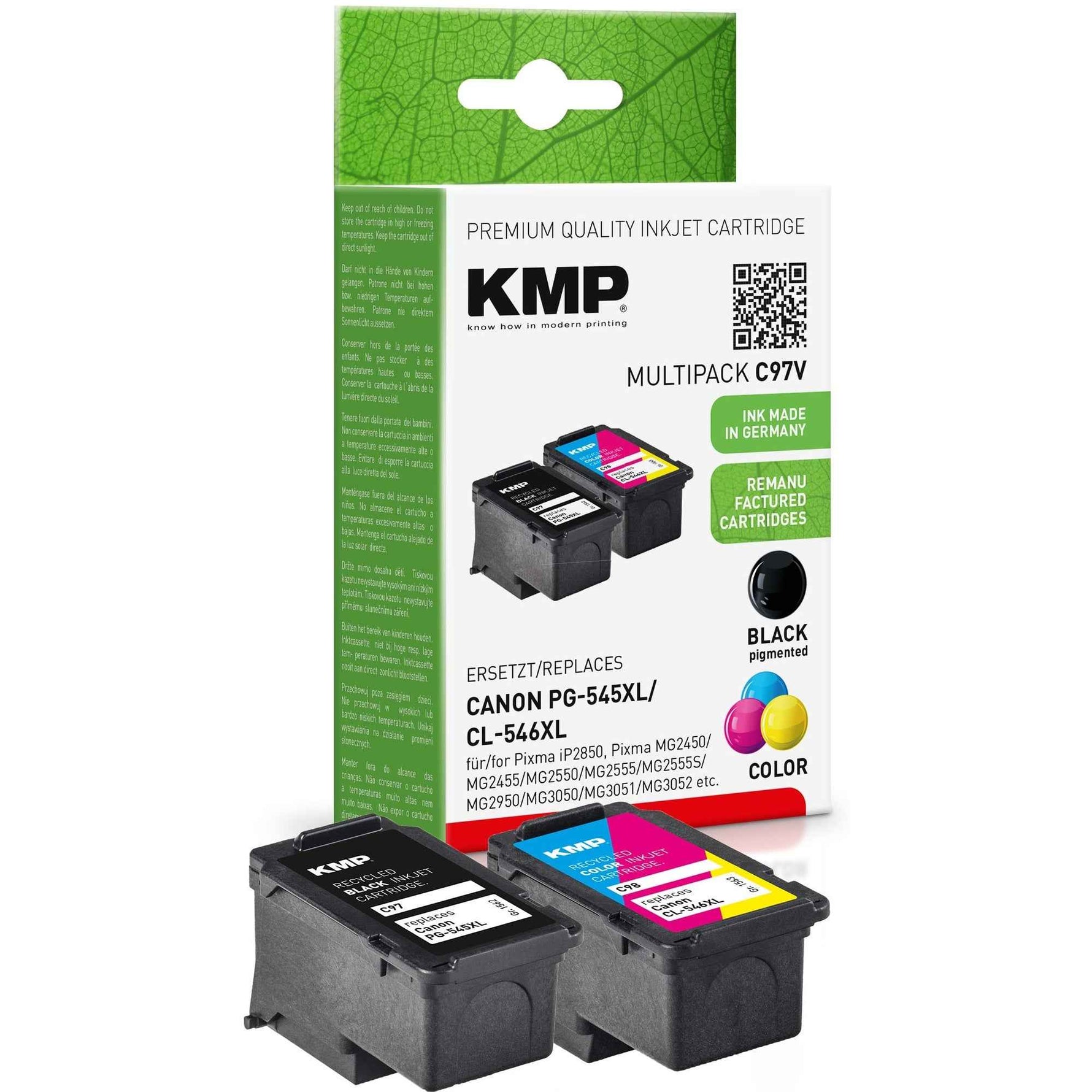 KMP Tintenpatrone Kompatibel mit Canon PG545XL/CL546XL schwarz, cyan/magenta/gelb