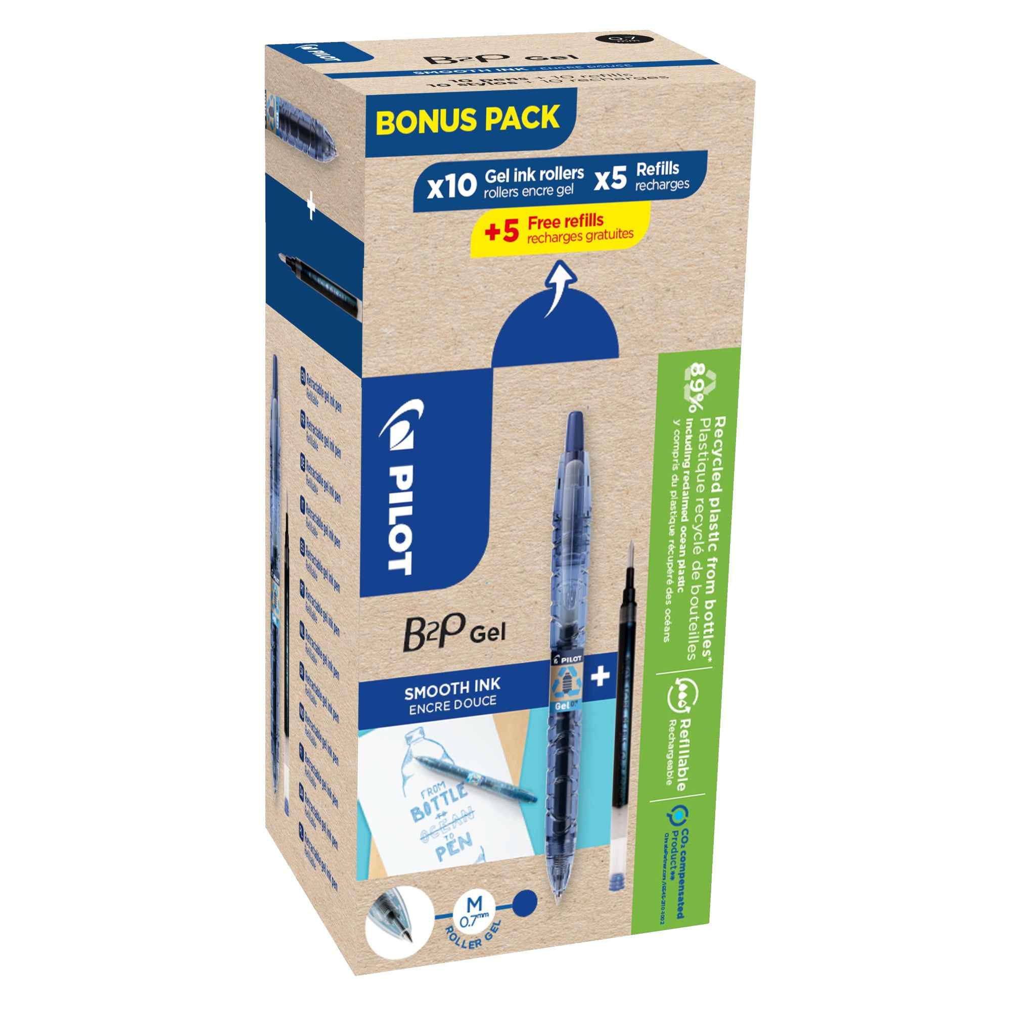 PILOT Gelschreiber B2P Bottle 2 Pen dokumentenecht inkl. 10 Minen blau