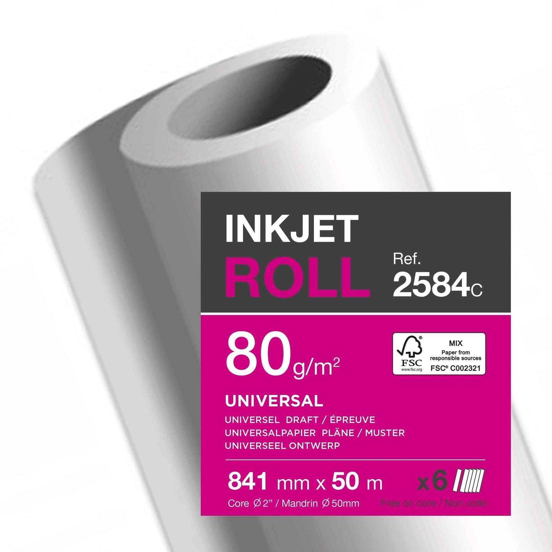 Clairefontaine Inkjetplotterpapier Inkjet Universal 80 g/m² 6 Rl./Pack.