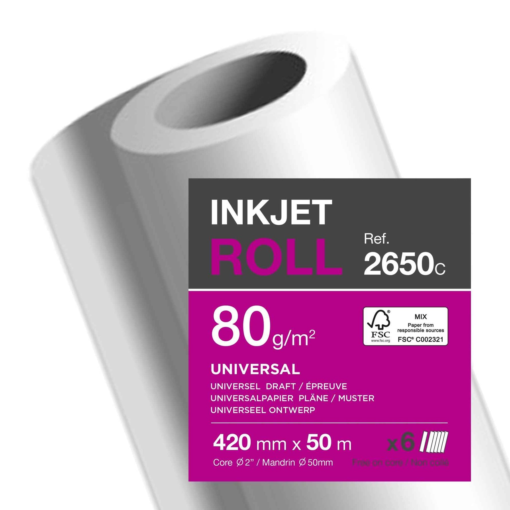 Clairefontaine Inkjetplotterpapier Inkjet Universal 80 g/m² 6 Rl./Pack.