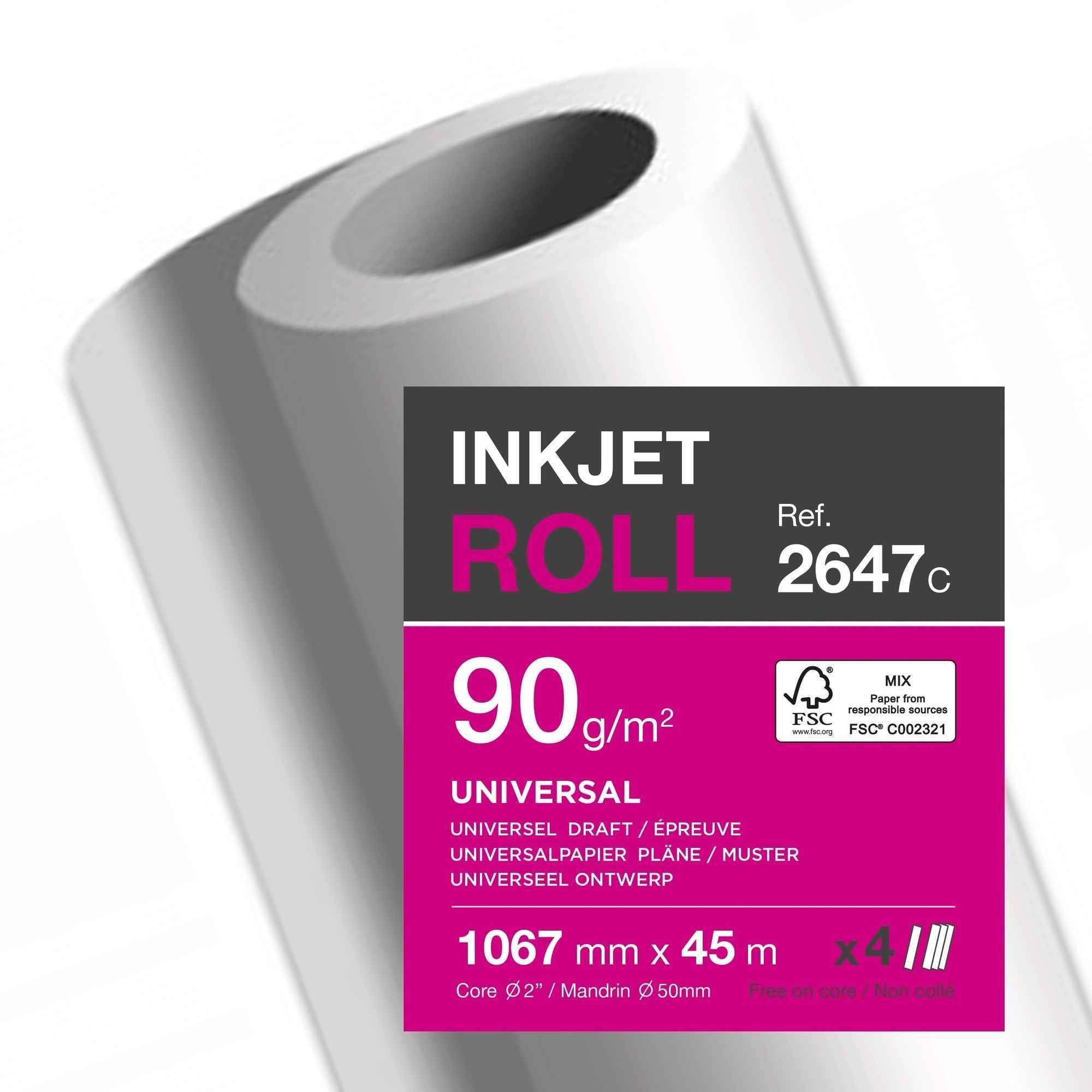 Clairefontaine Inkjetplotterpapier Inkjet Universal 90 g/m² 4 Rl./Pack.