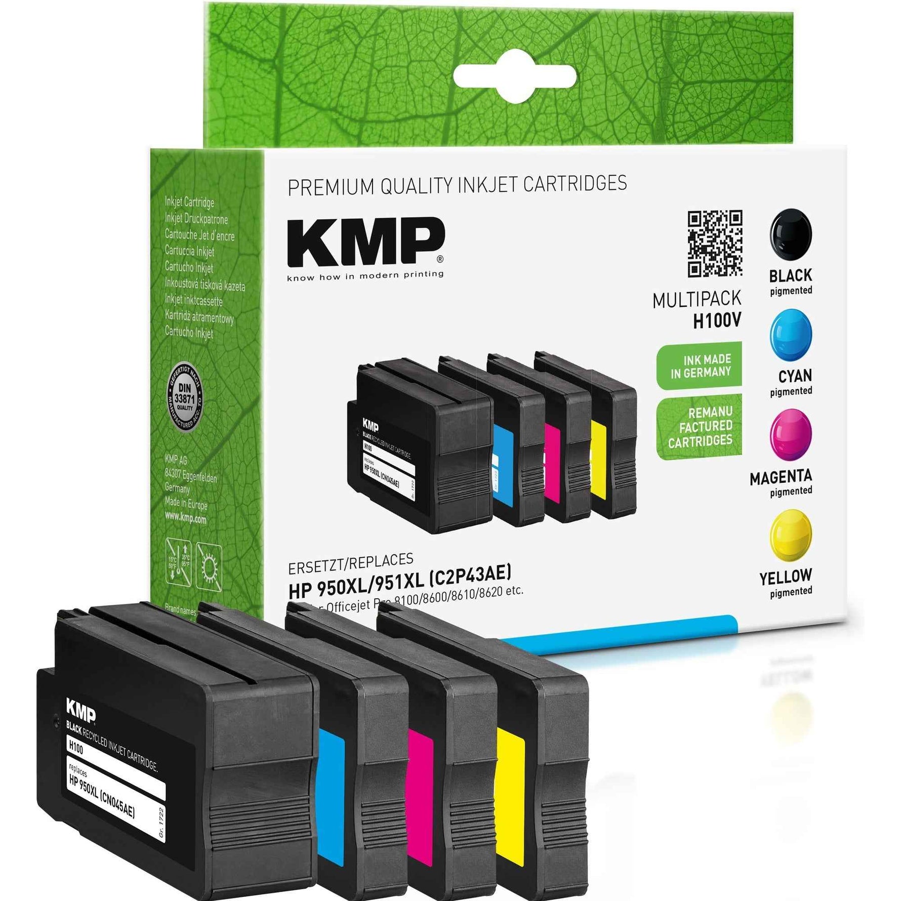 KMP Tintenpatrone Kompatibel mit HP 950XL/951XL schwarz, cyan, magenta, gelb