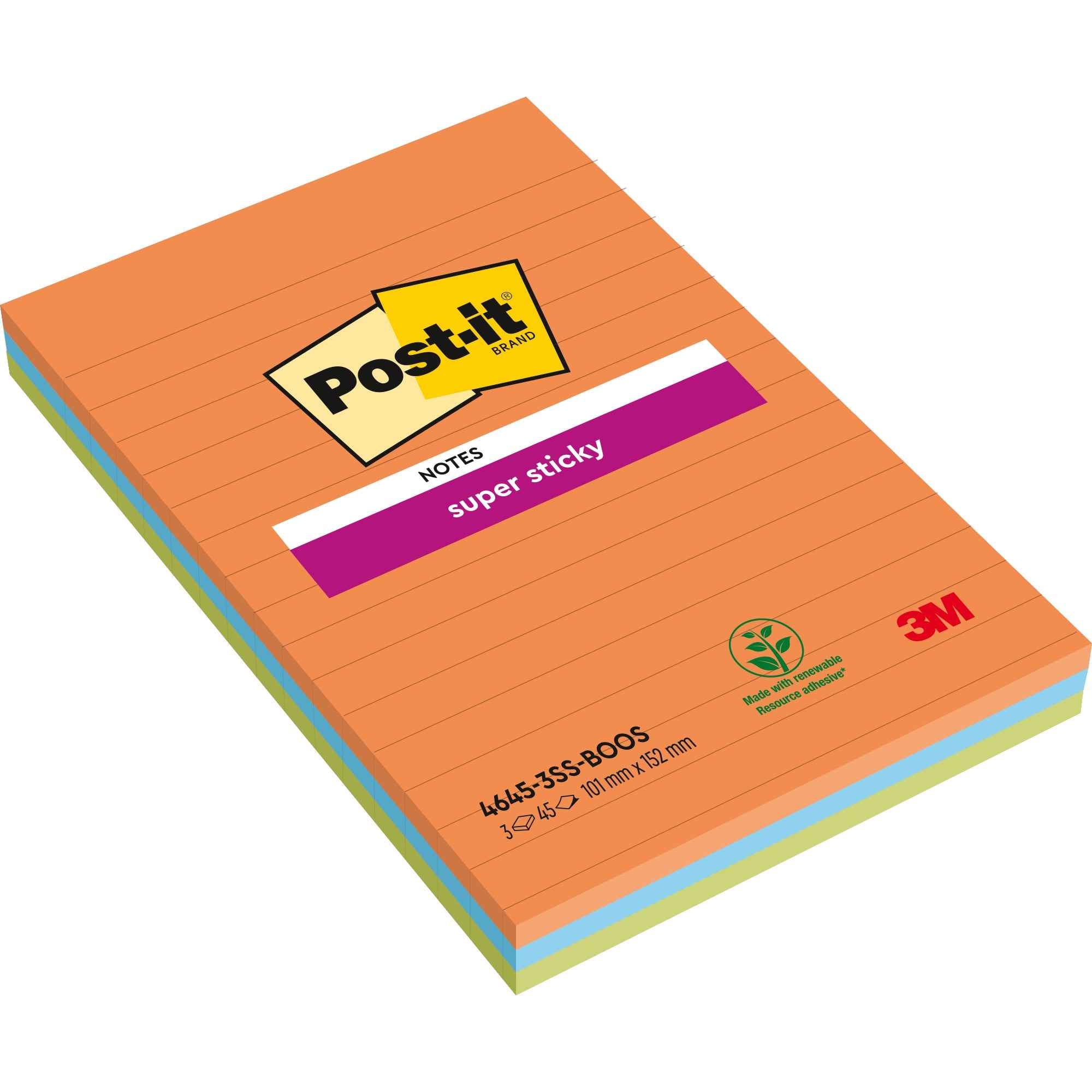 Post-it® Haftnotiz Super Sticky Notes liniert 101 x 152 mm (B x H) 3 Block/Pack.