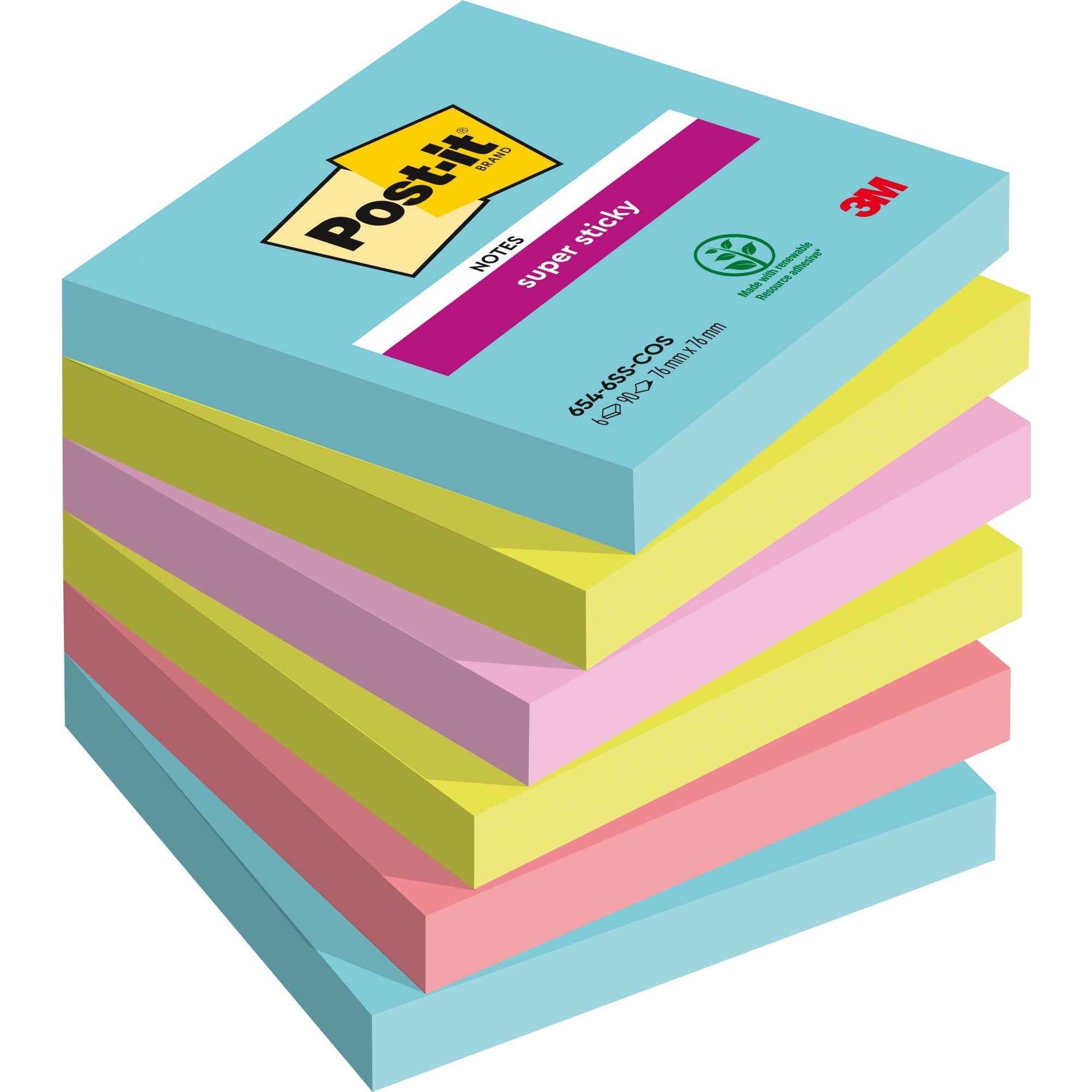 Post-it® Haftnotiz Super Sticky Notes Cosmic Collection 76 x 76 mm (B x H) 6 Block/Pack.
