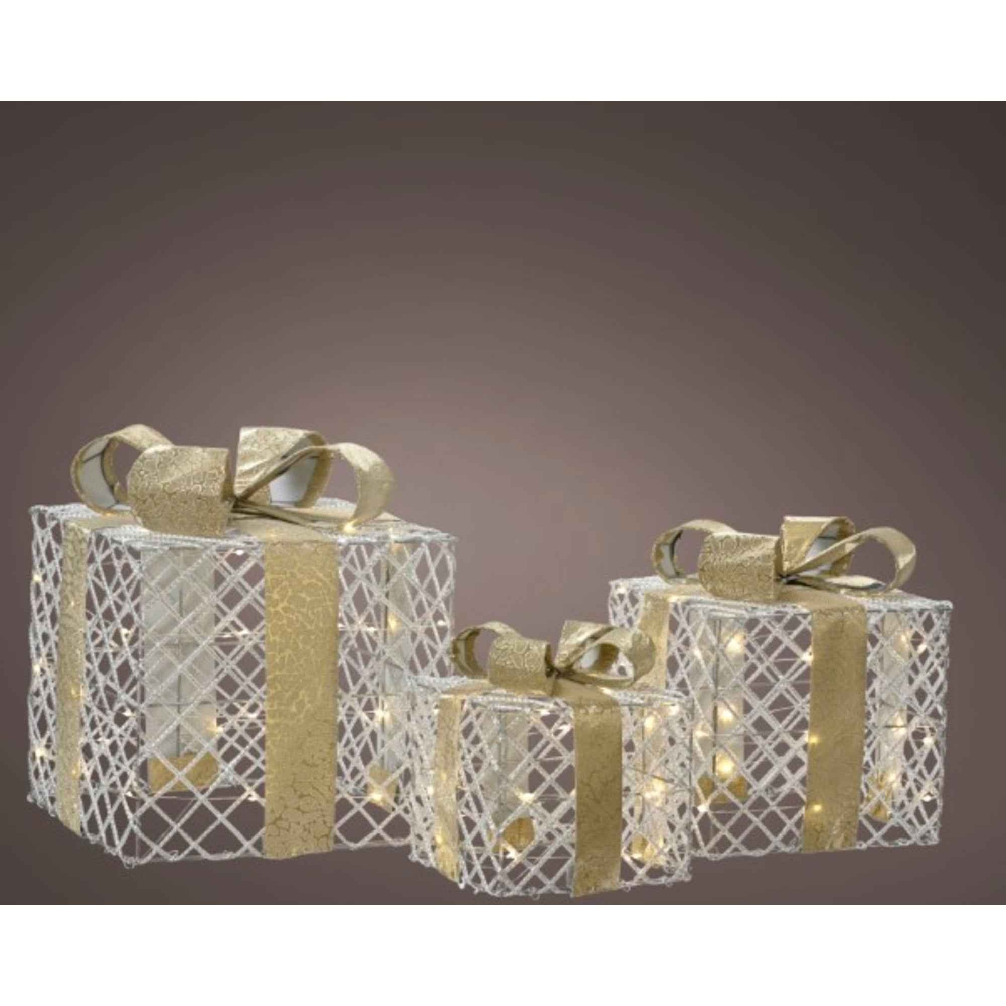 LUMINEO Lichtfigur Geschenkschachtel silber