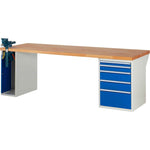RAU Werkbank 7000 Schraubstock mit Klapplift 2.500 x 890 x 900 mm (B x H x T) 5 Schubladen