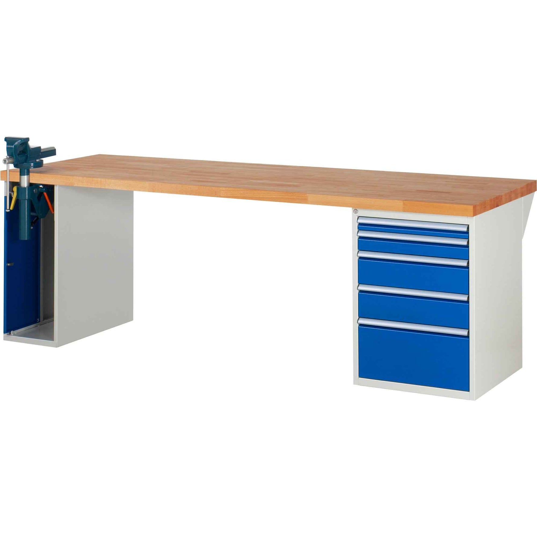 RAU Werkbank 7000 Schraubstock mit Klapplift 2.500 x 890 x 900 mm (B x H x T) 5 Schubladen