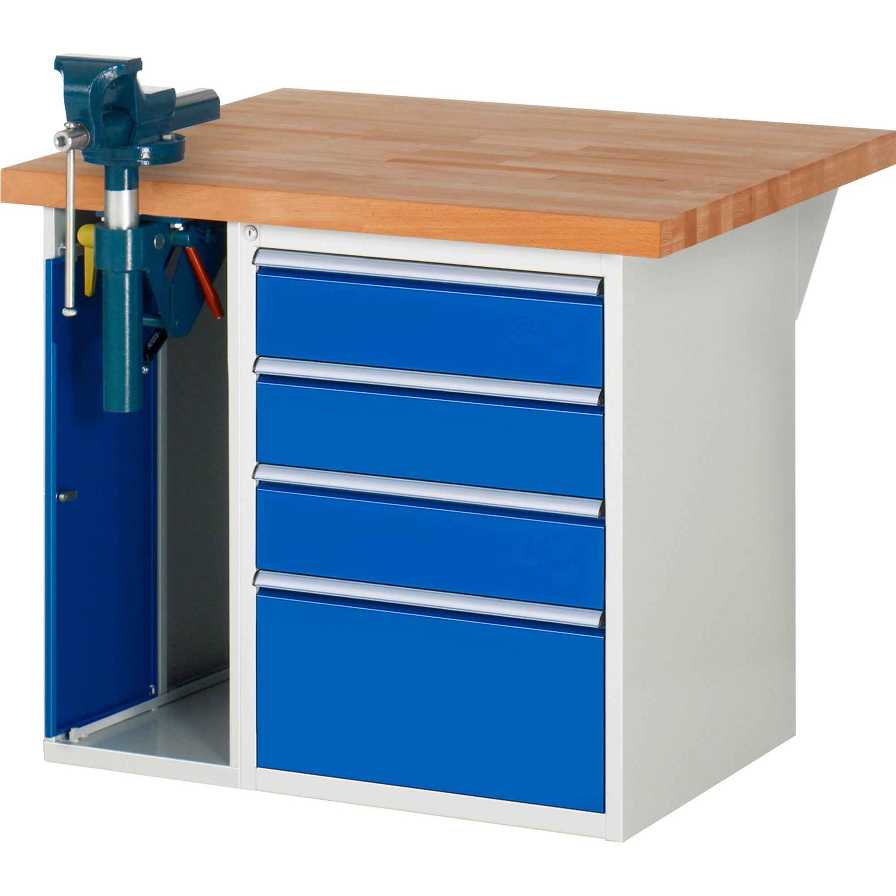 RAU Werkbank 7000 Schraubstock mit Klapplift 1.000 x 890 x 900 mm (B x H x T) 4 Schubladen