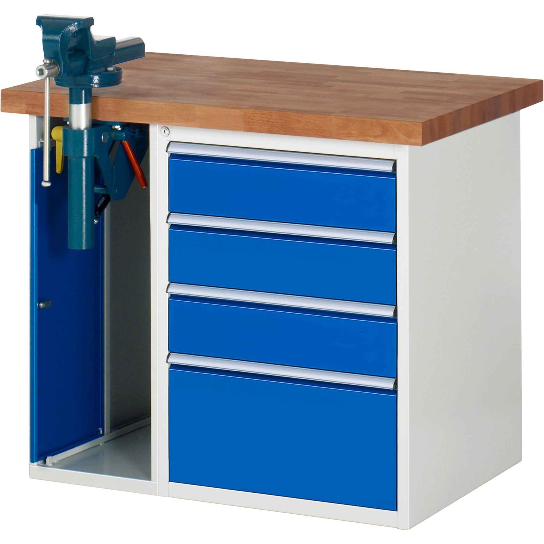 RAU Werkbank 7000 Schraubstock mit Klapplift 1.000 x 890 x 700 mm (B x H x T) 4 Schubladen