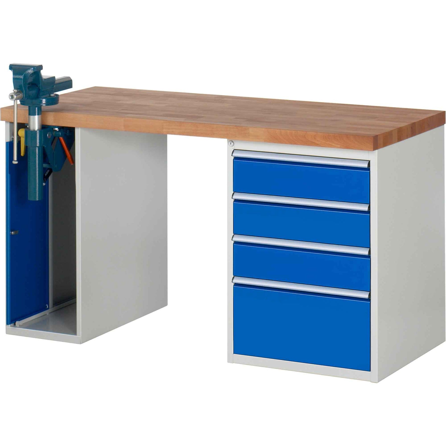 RAU Werkbank 7000 Schraubstock mit Klapplift 1.500 x 890 x 700 mm (B x H x T) 4 Schubladen