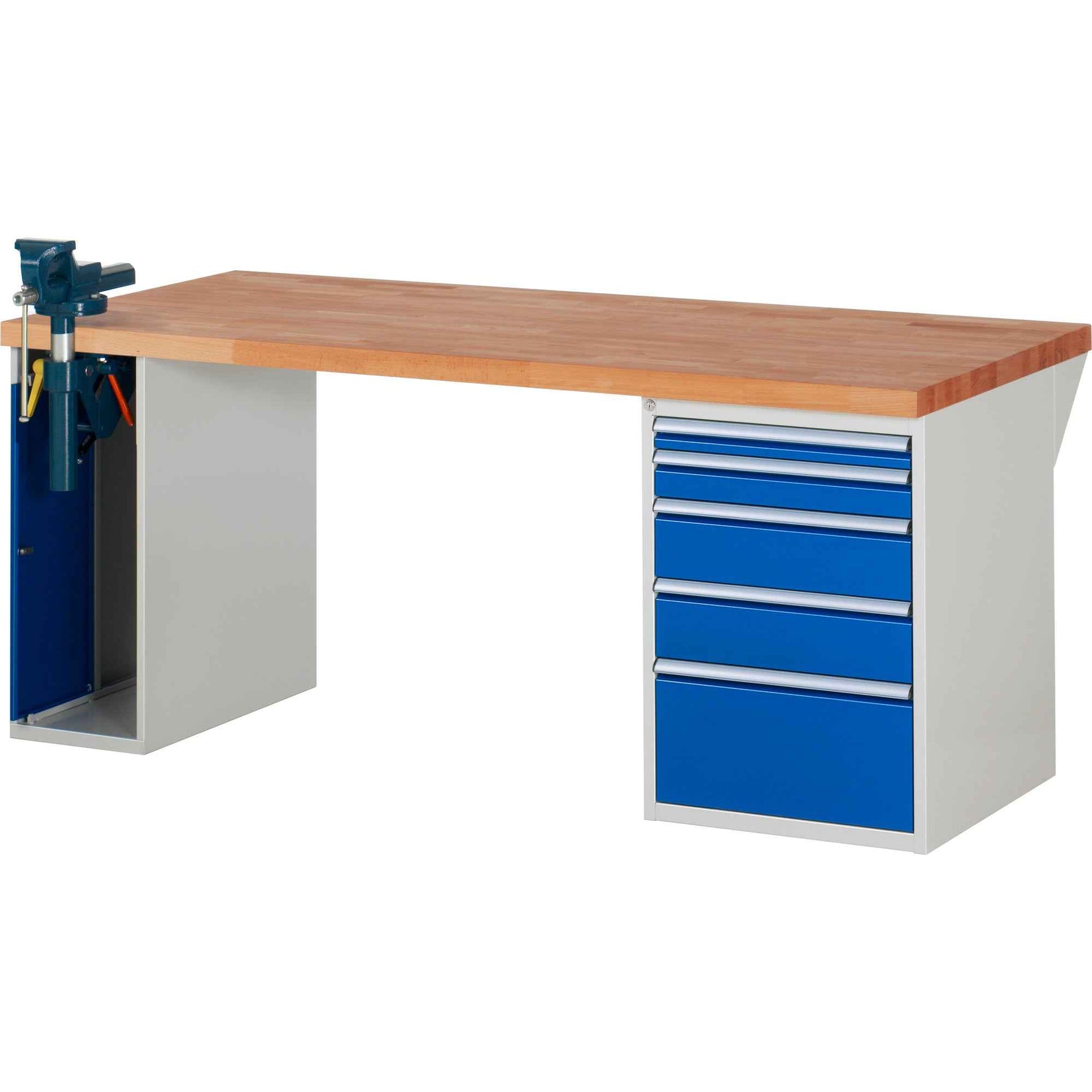 RAU Werkbank 7000 Schraubstock mit Klapplift 2.000 x 890 x 900 mm (B x H x T) 5 Schubladen
