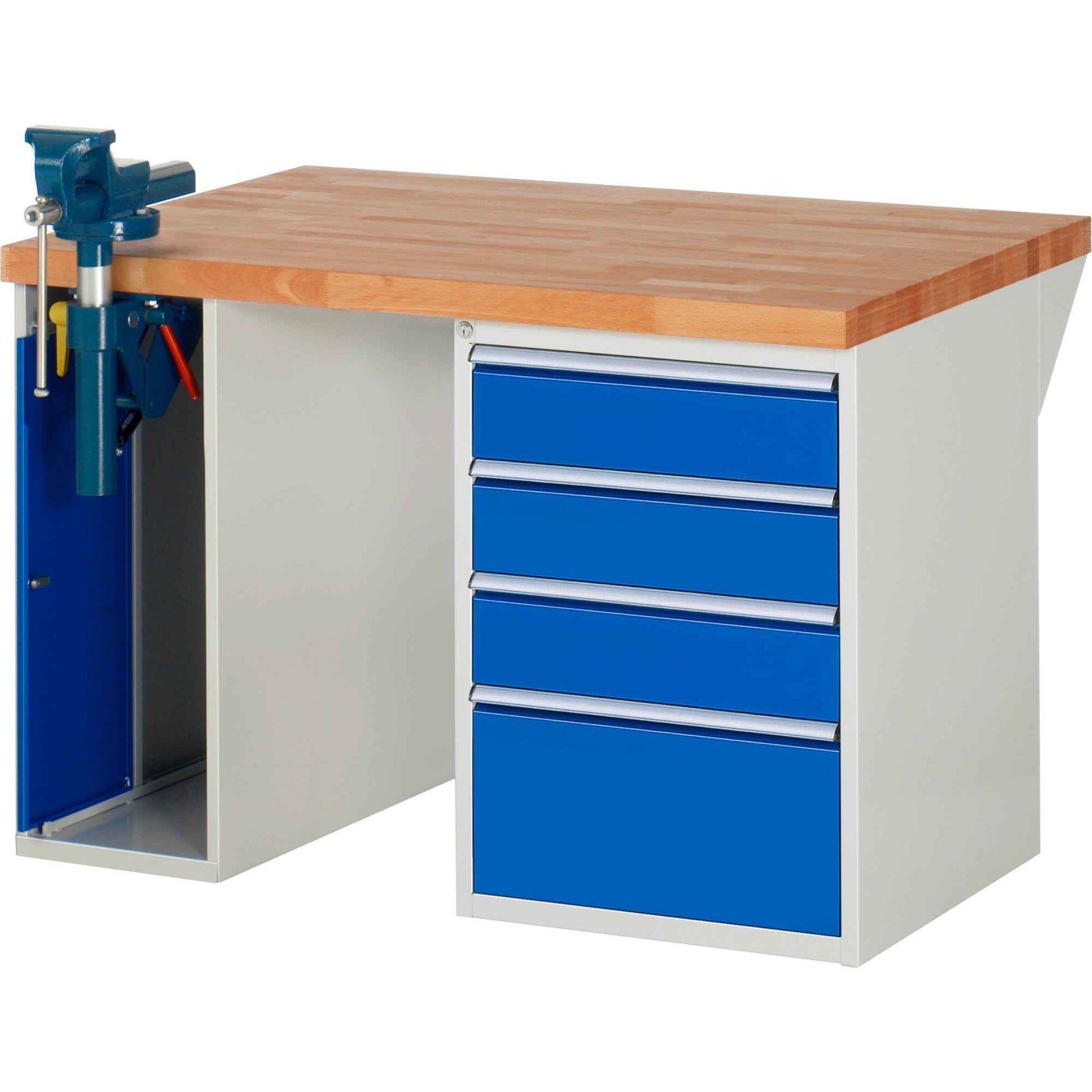 RAU Werkbank 7000 Schraubstock mit Klapplift 1.250 x 890 x 900 mm (B x H x T) 4 Schubladen