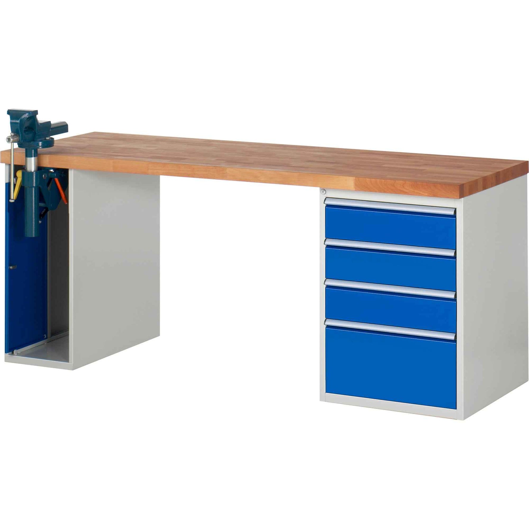 RAU Werkbank 7000 Schraubstock mit Klapplift 2.000 x 890 x 700 mm (B x H x T) 4 Schubladen