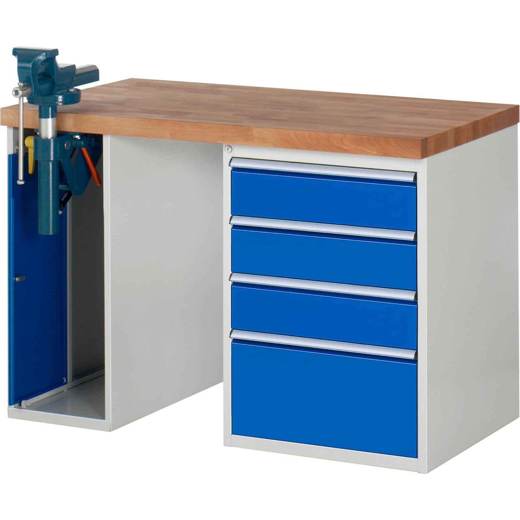 RAU Werkbank 7000 Schraubstock mit Klapplift 1.250 x 890 x 700 mm (B x H x T) 4 Schubladen