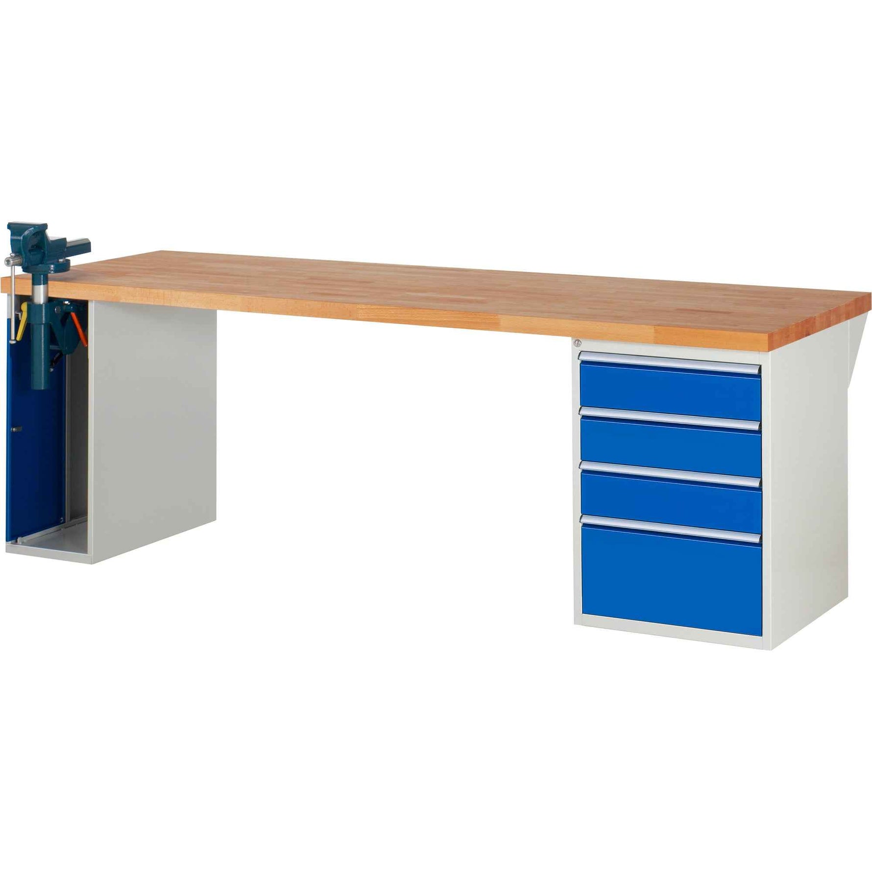 RAU Werkbank 7000 Schraubstock mit Klapplift 2.500 x 890 x 900 mm (B x H x T) 4 Schubladen
