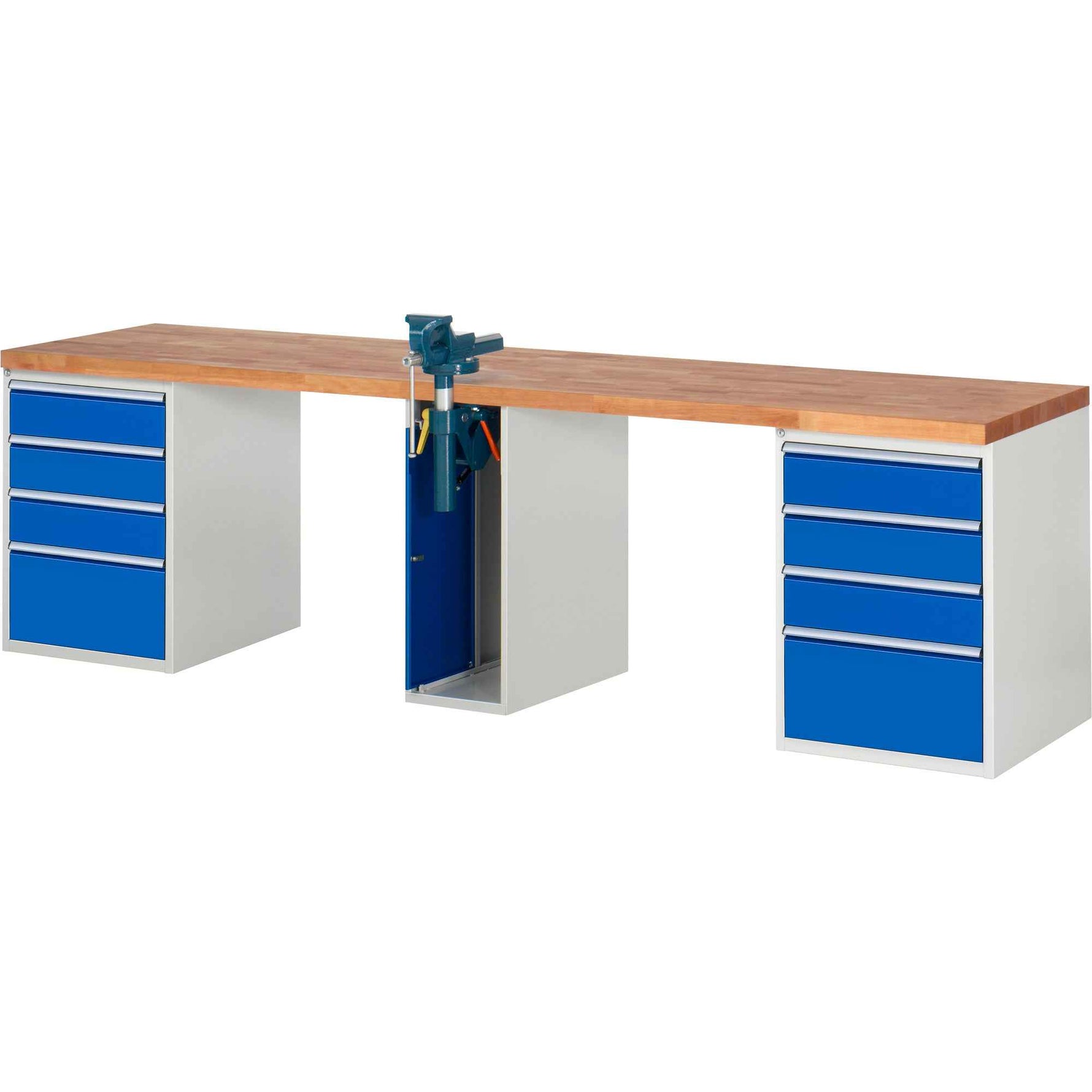 RAU Werkbank 7000 Schraubstock mit Klapplift 3.000 x 890 x 700 mm (B x H x T) 10 Schubladen