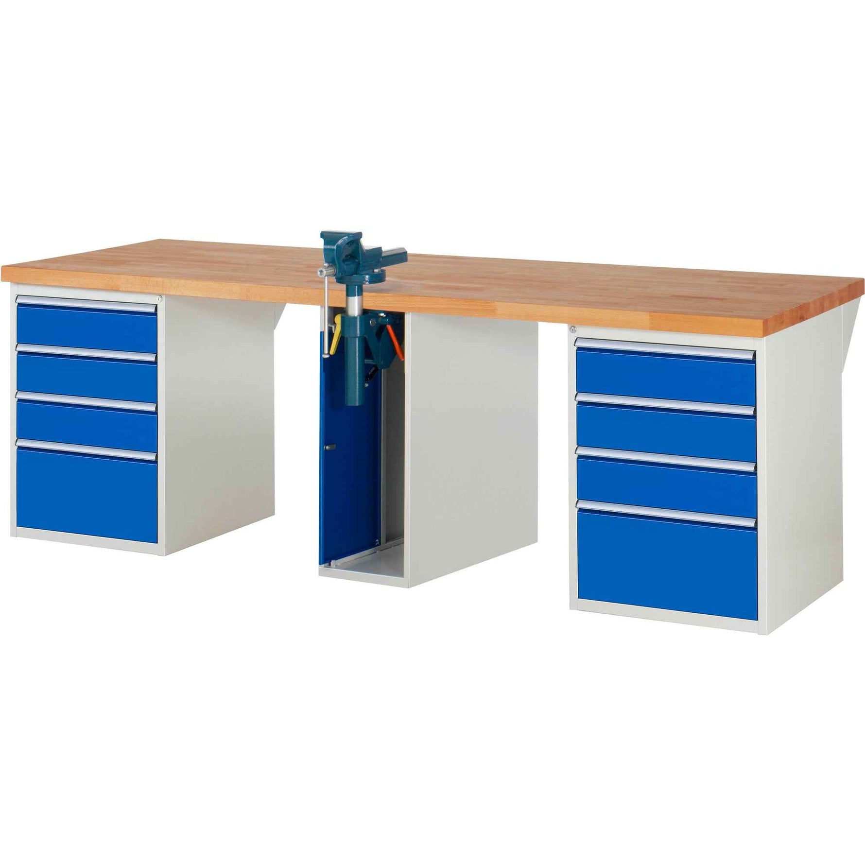 RAU Werkbank 7000 Schraubstock mit Klapplift 2.500 x 890 x 900 mm (B x H x T) 8 Schubladen