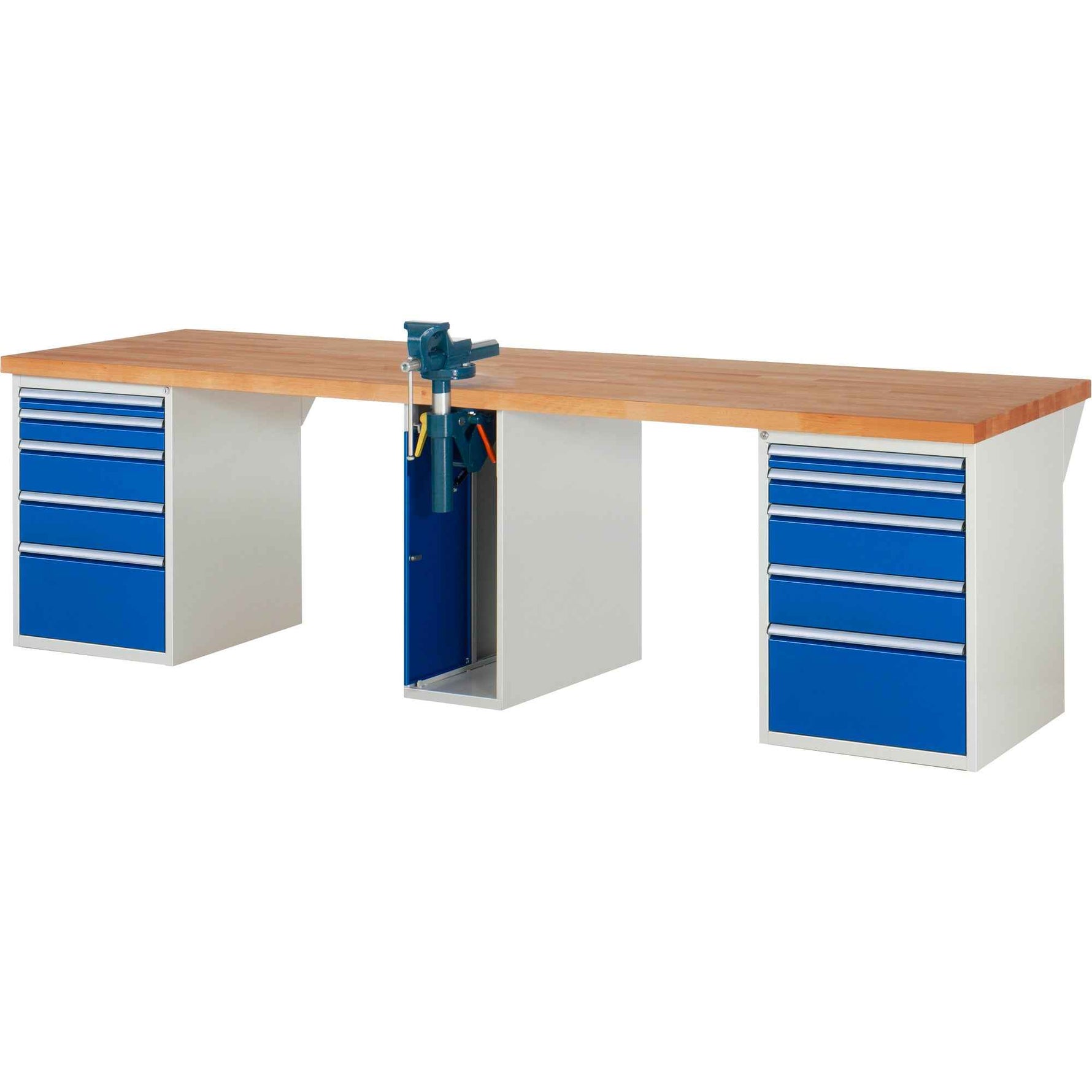 RAU Werkbank 7000 Schraubstock mit Klapplift 3.000 x 890 x 900 mm (B x H x T) 10 Schubladen