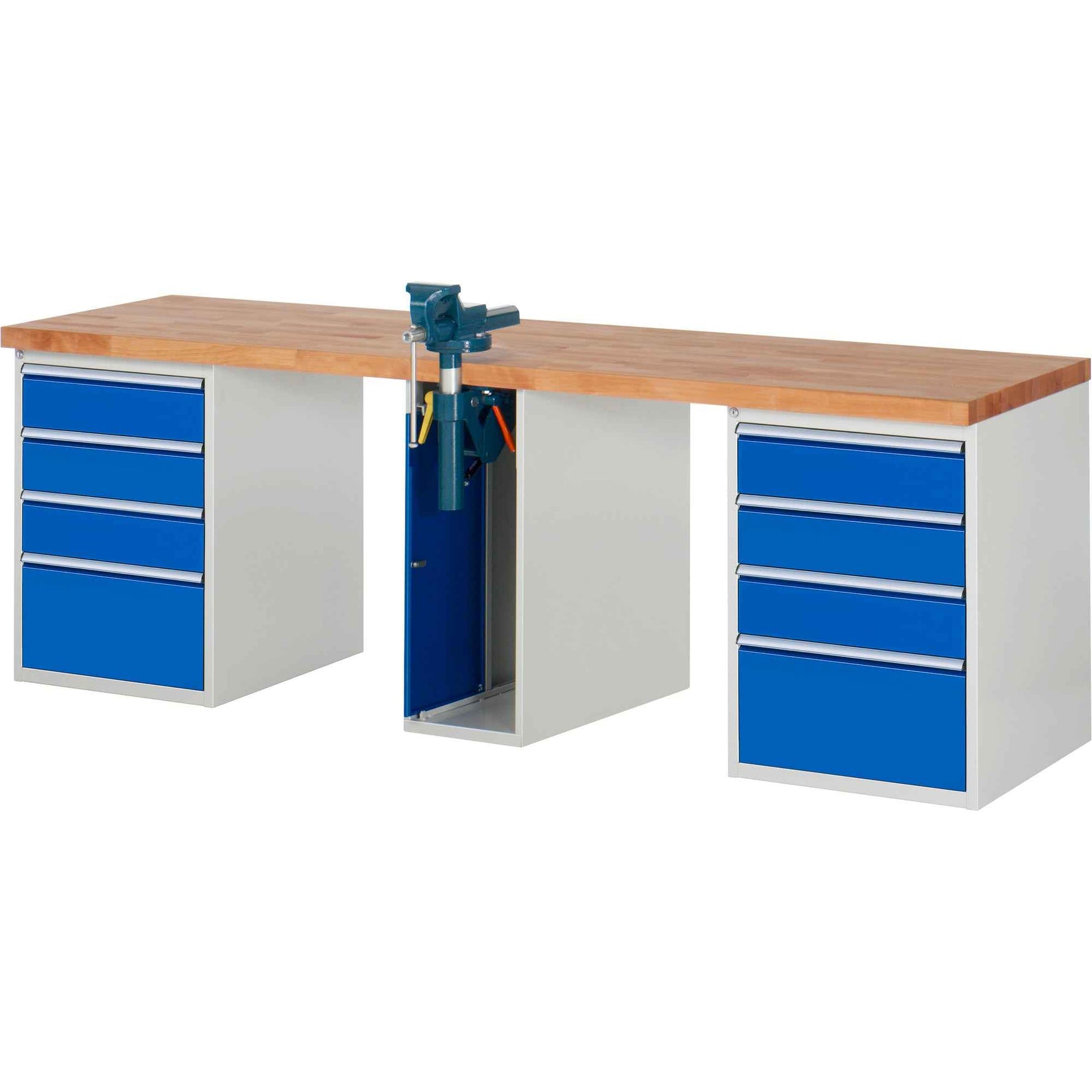 RAU Werkbank 7000 Schraubstock mit Klapplift 2.500 x 890 x 700 mm (B x H x T) 8 Schubladen