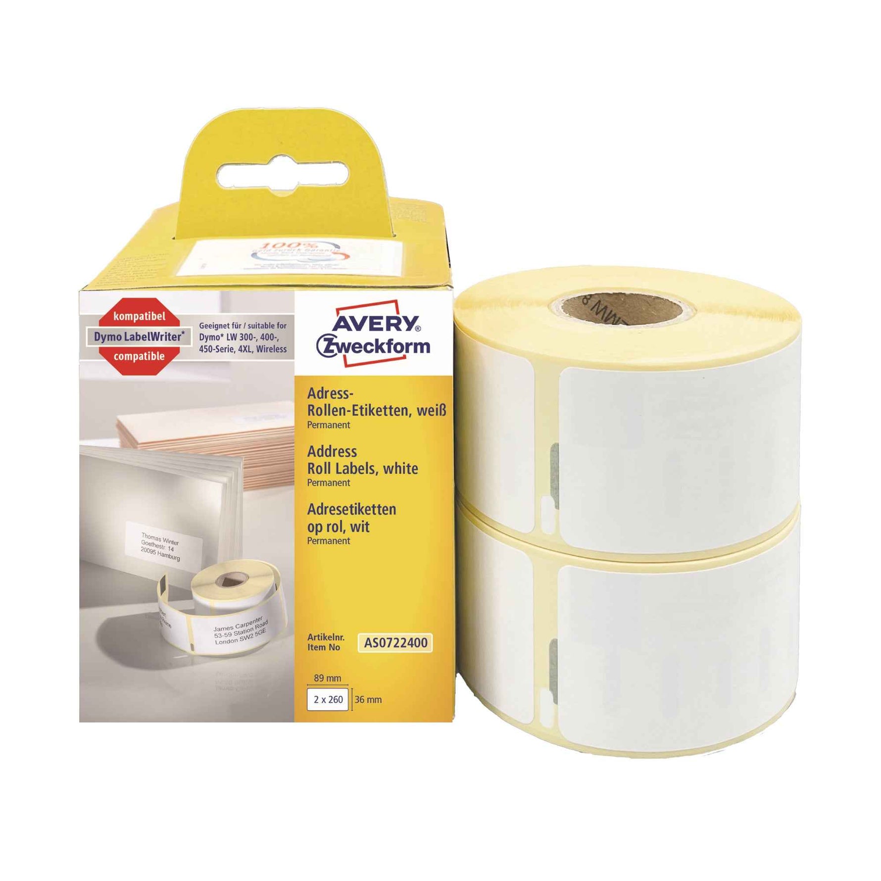 Avery Zweckform Adressetikett 36 x 89 mm (B x H) 2 x 260 Etik./Pack.