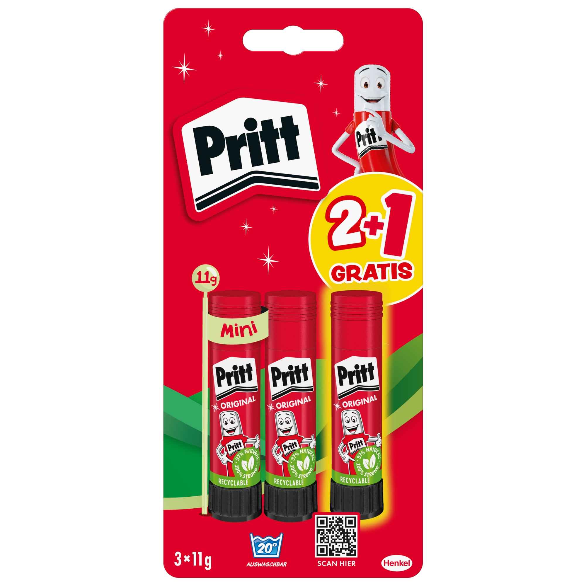 Pritt Klebestift Original 3 x 11 g/Pack.