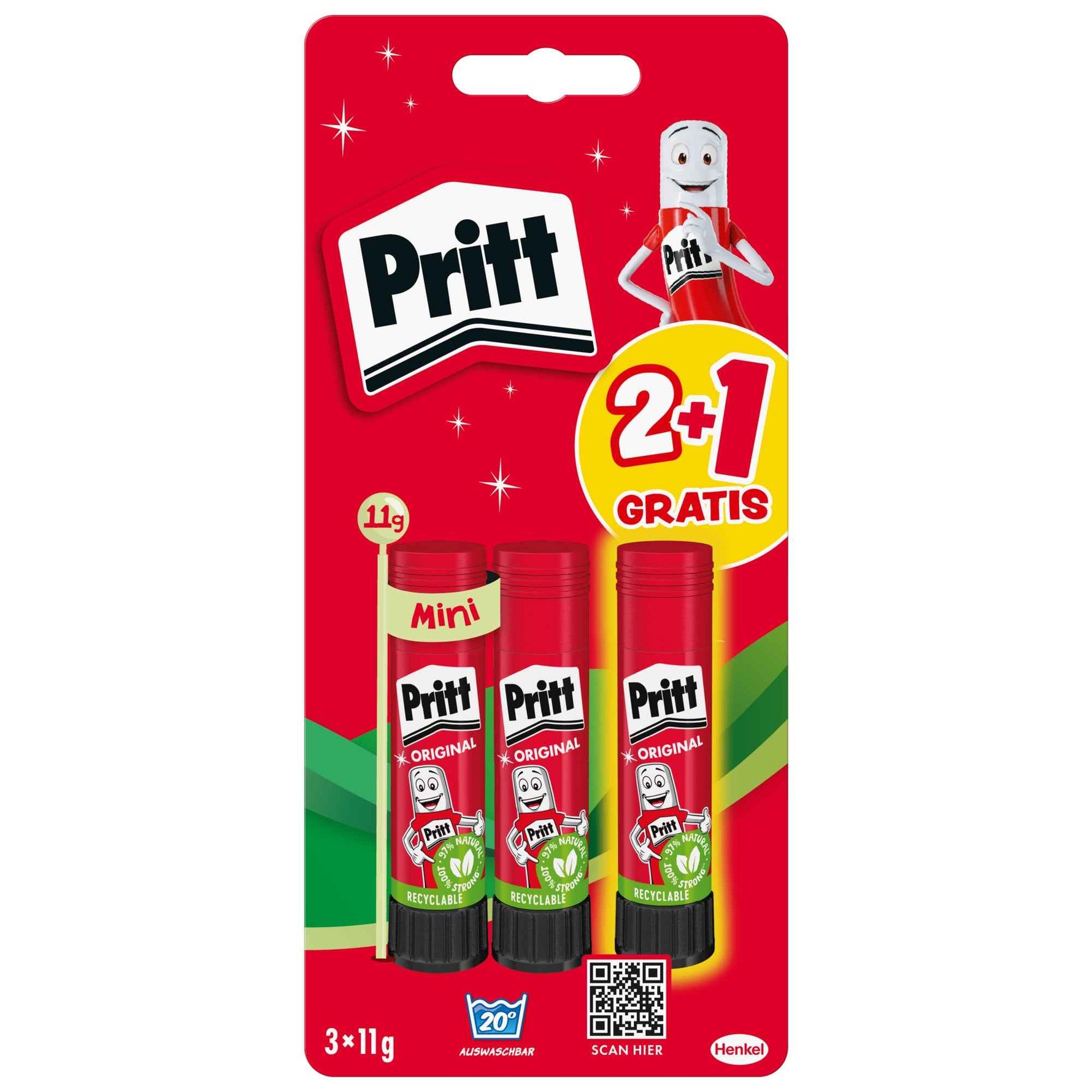 Pritt Klebestift Original 3 x 11 g/Pack.
