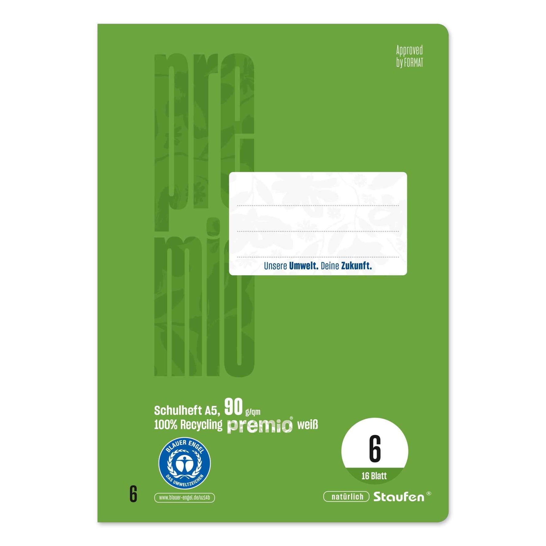 Staufen Schulheft Premio DIN A5 blanko Lineatur 6