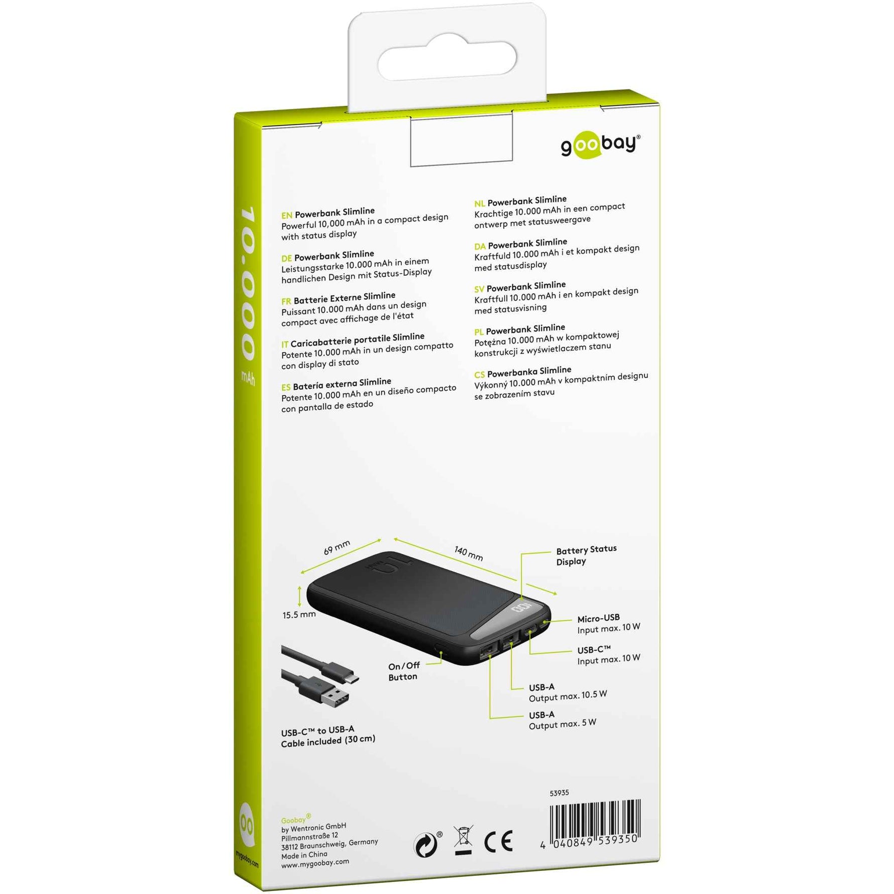 Goobay® Powerbank Slimline 10.000 mAh