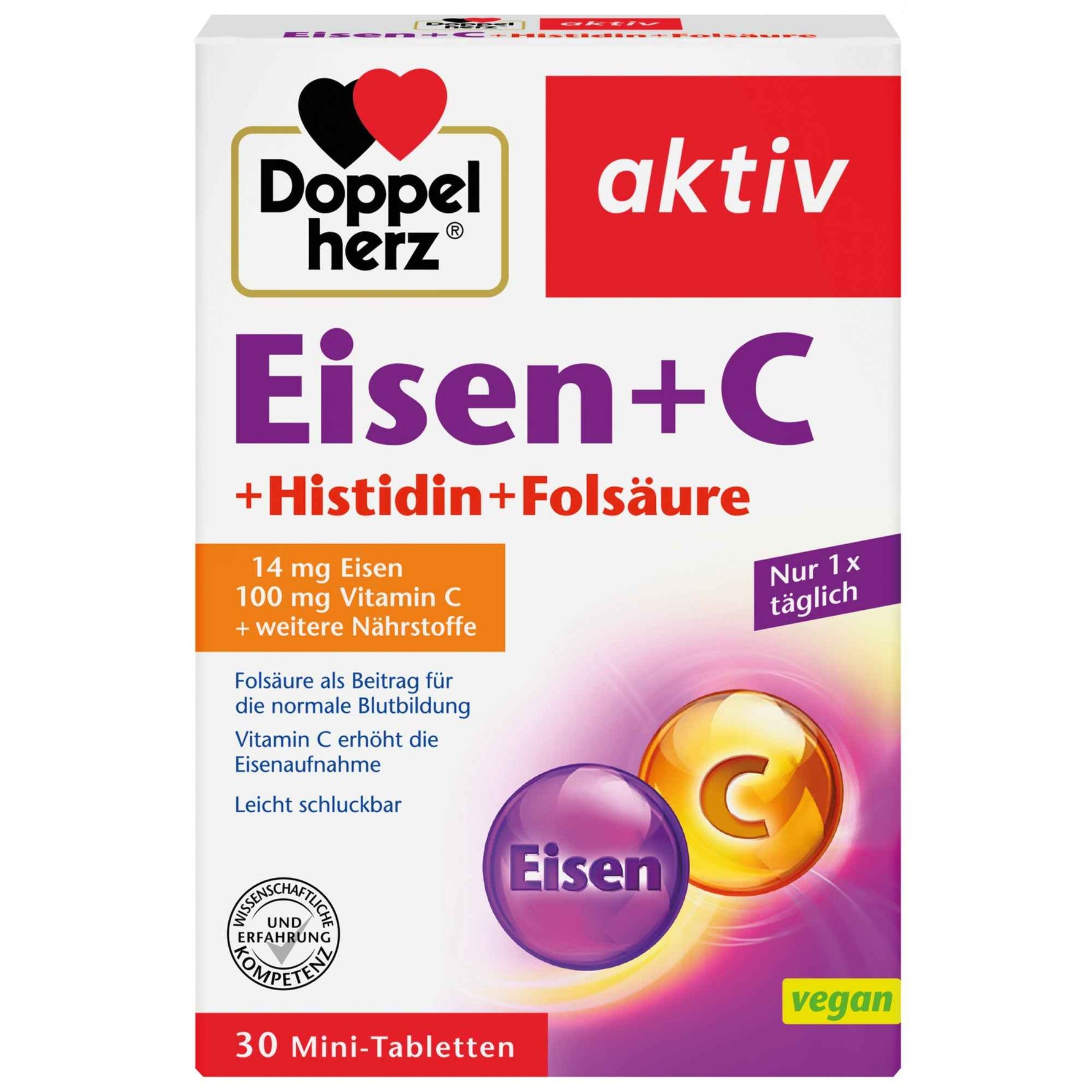 Doppelherz Nahrungsergänzungsmittel aktiv Eisen + C + Histidin + Folsäure