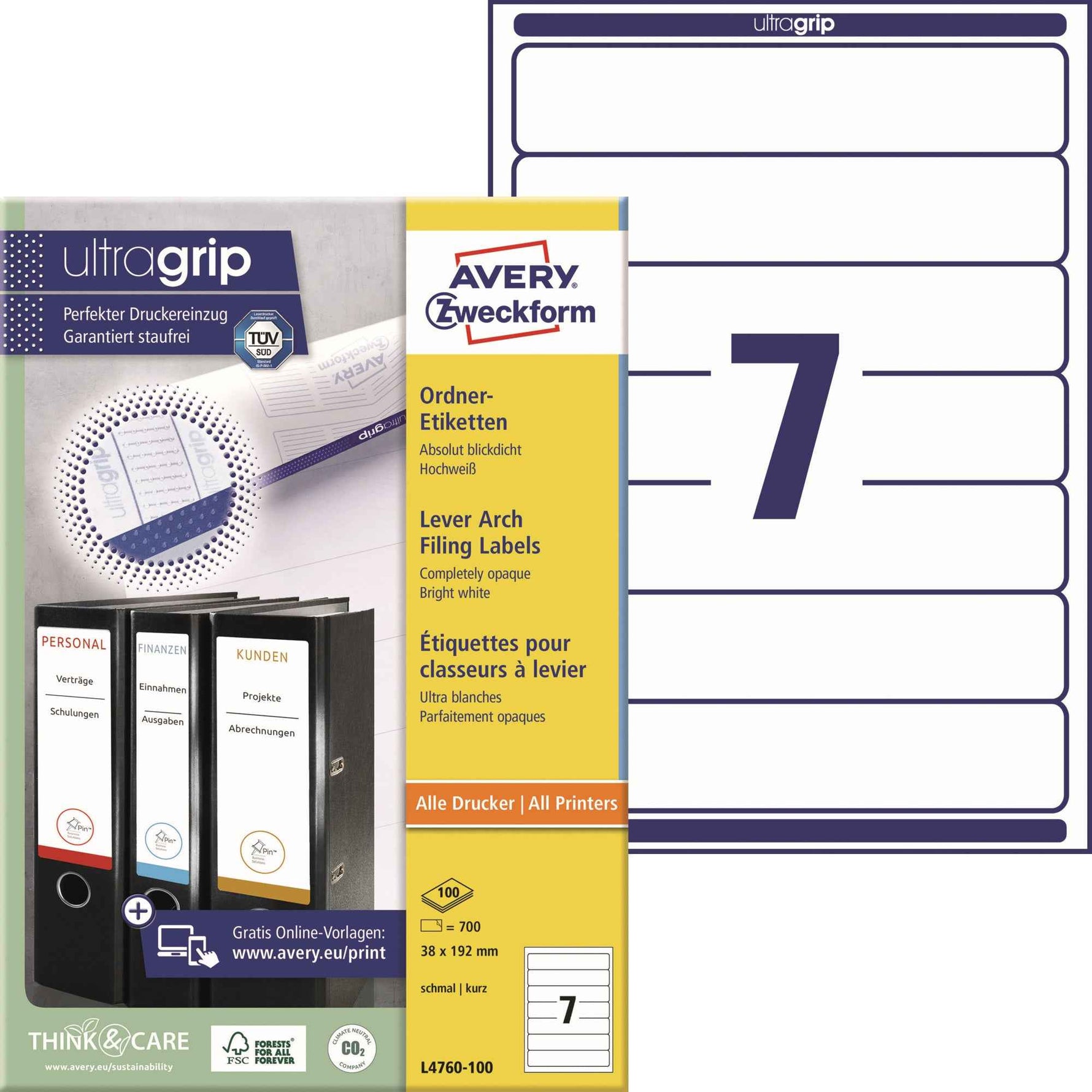 Avery Zweckform Ordnerrückenetikett ultragrip schmal/kurz 700 Etik./Pack.