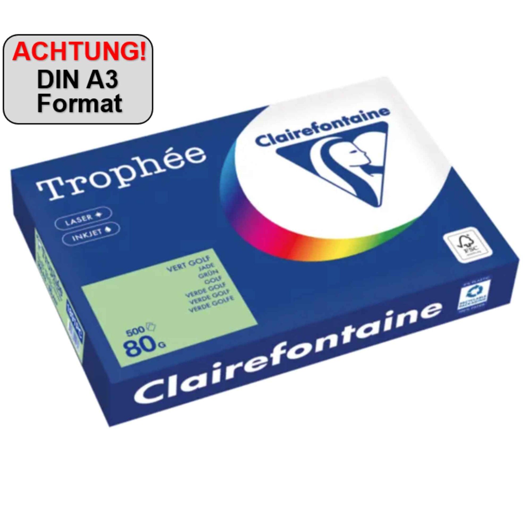 Clairefontaine Kopierpapier Trophée Color DIN A3 80 g/m² 500 Bl./Pack.