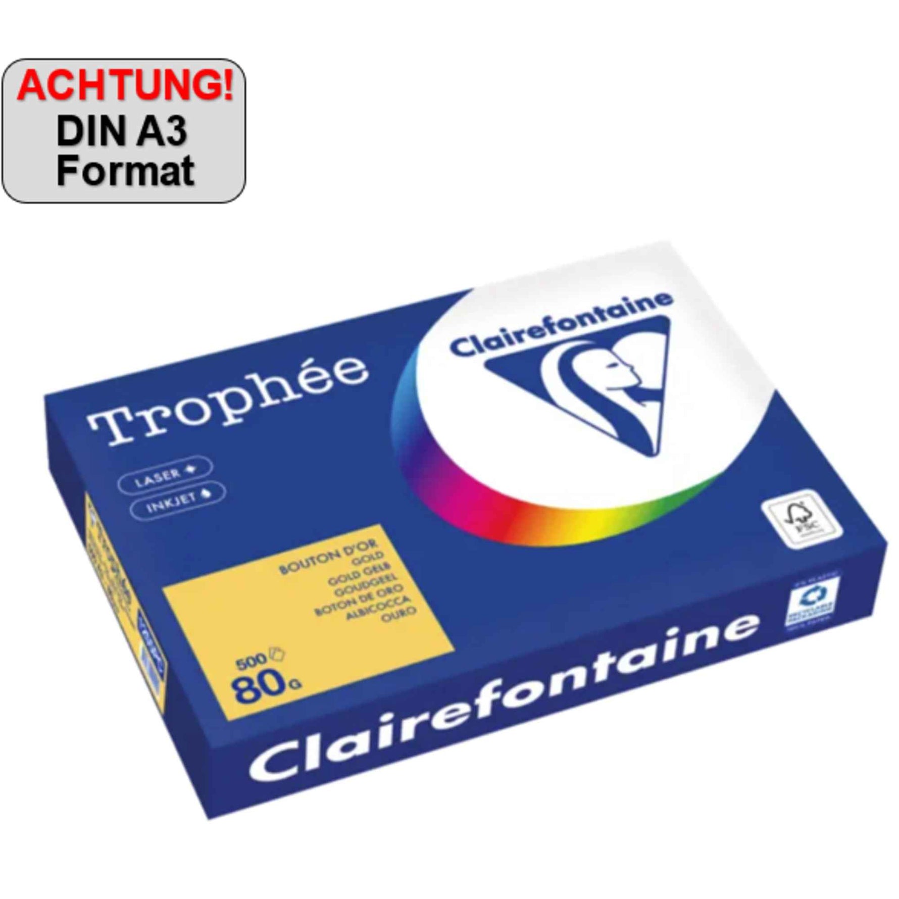 Clairefontaine Kopierpapier Trophée Color DIN A3 80 g/m² 500 Bl./Pack.