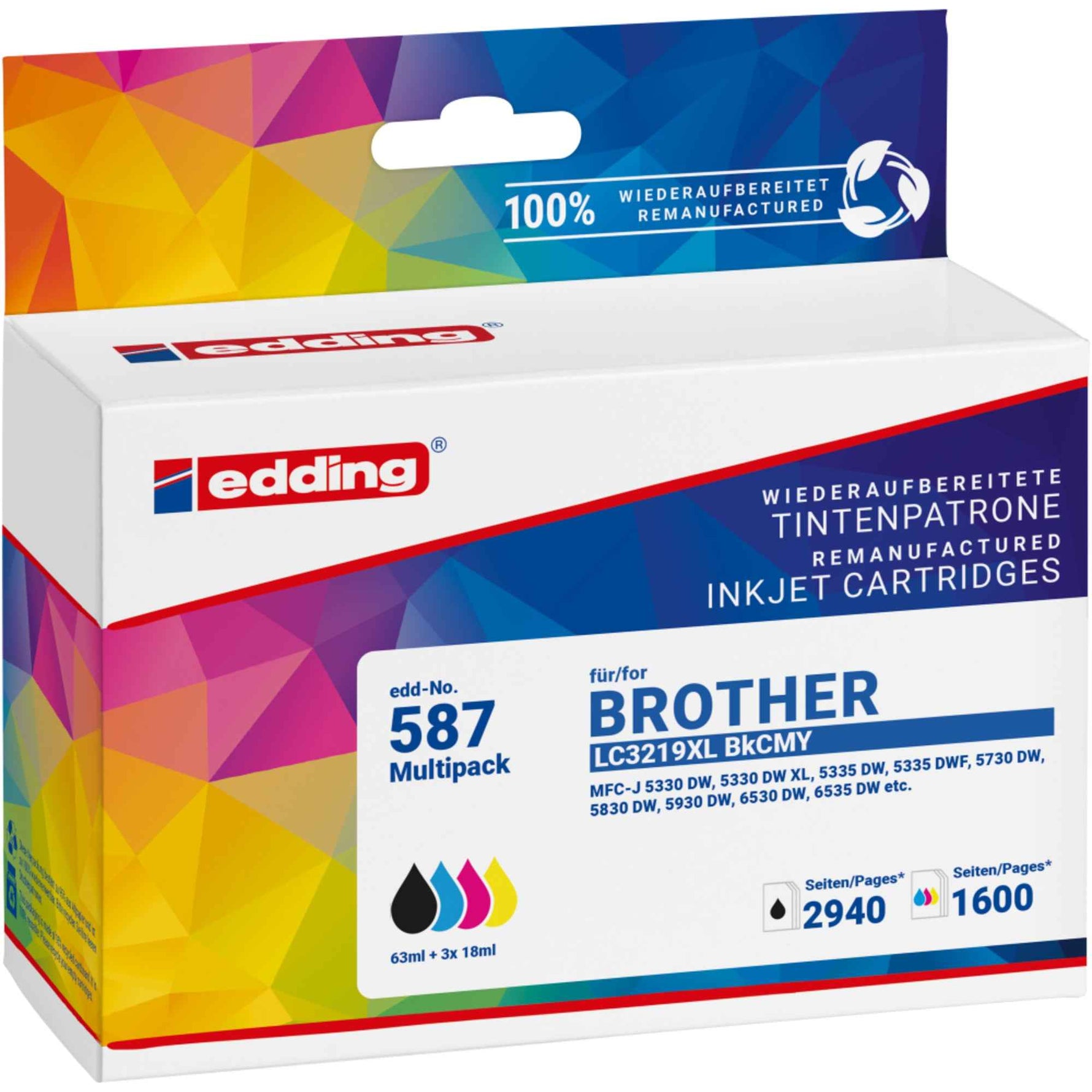 edding Tintenpatrone Kompatibel mit Brother LC-3219XL schwarz, cyan, magenta, gelb