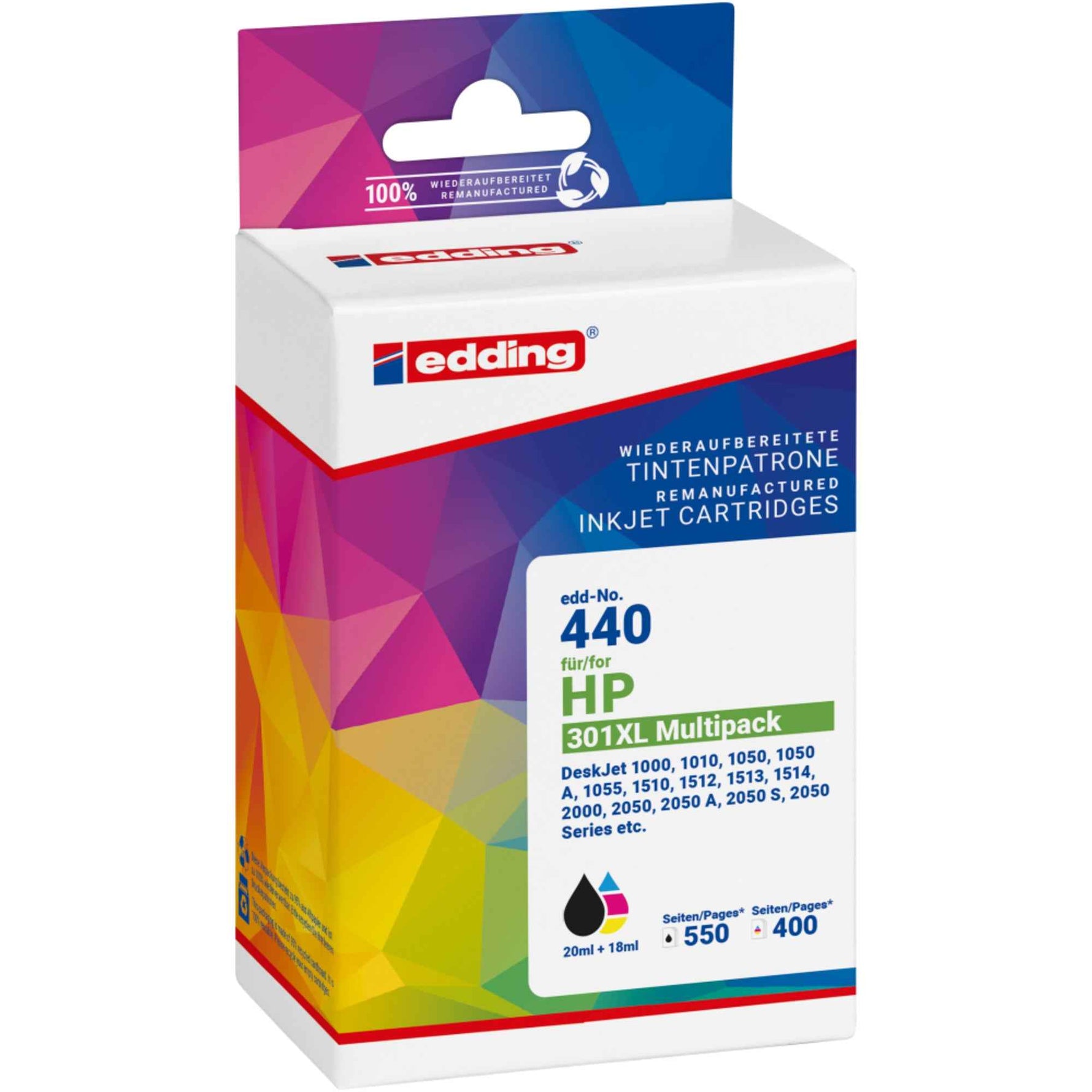 edding Tintenpatrone Kompatibel mit HP 301XL schwarz, cyan/magenta/gelb