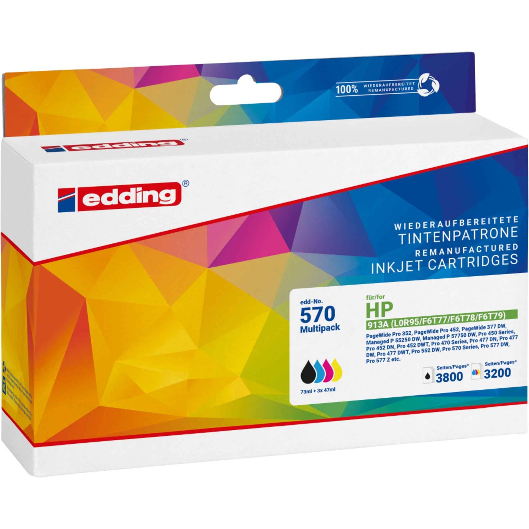 edding Tintenpatrone Kompatibel mit HP 913A schwarz, cyan, magenta, gelb