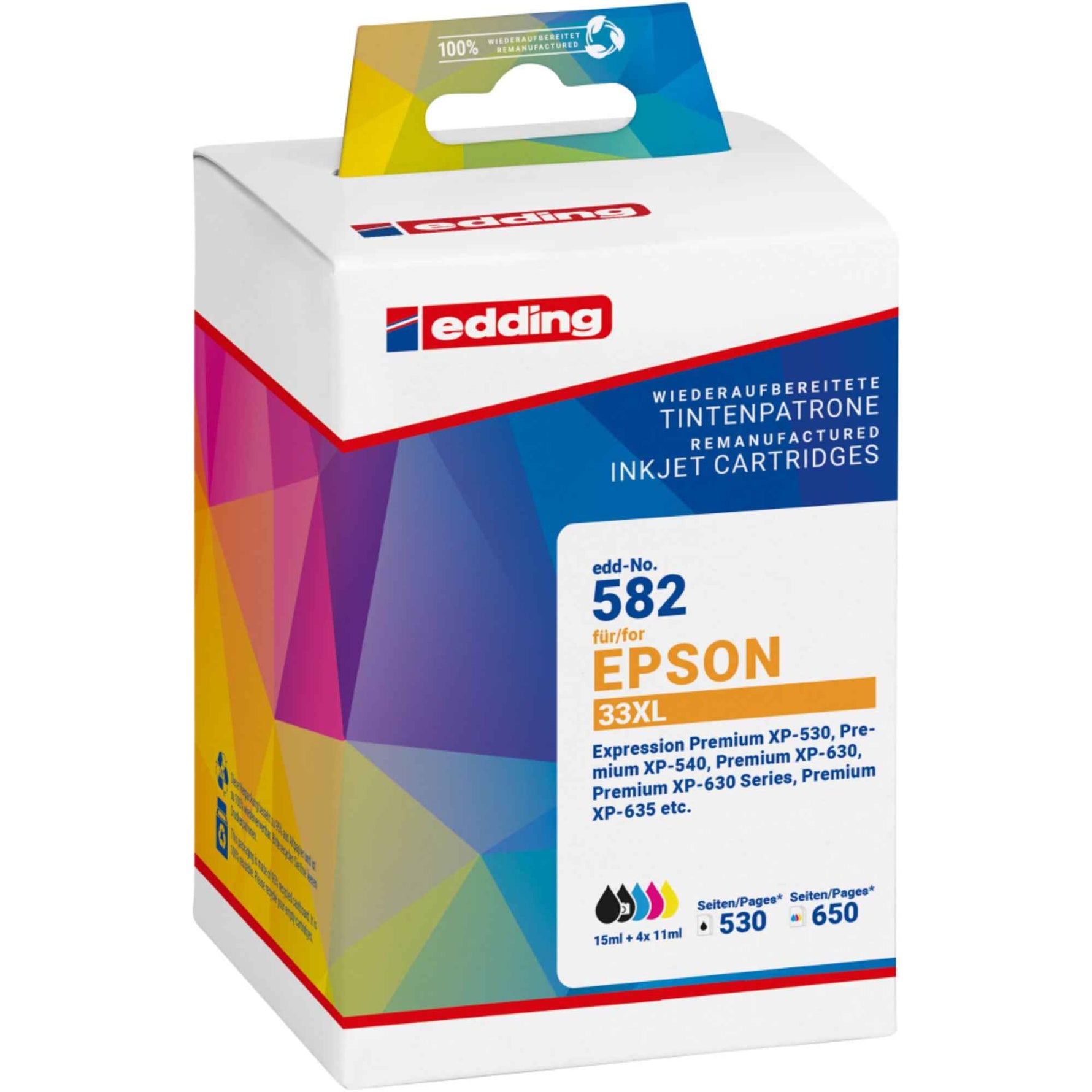 edding Tintenpatrone kompatibel mit Epson 33XL, schwarz, fotoschwarz, cyan, magenta, gelb, für Drucker, hochwertiges Druckerzubehör