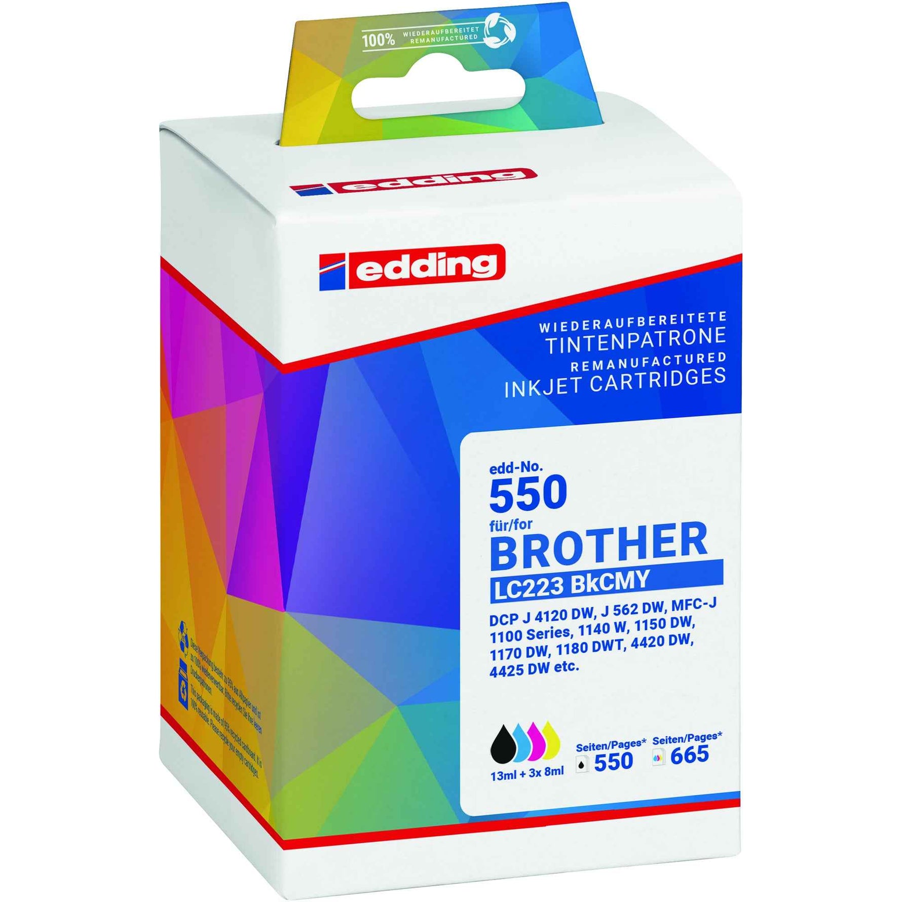 edding Tintenpatrone Kompatibel mit Brother LC-223 schwarz, cyan, magenta, gelb