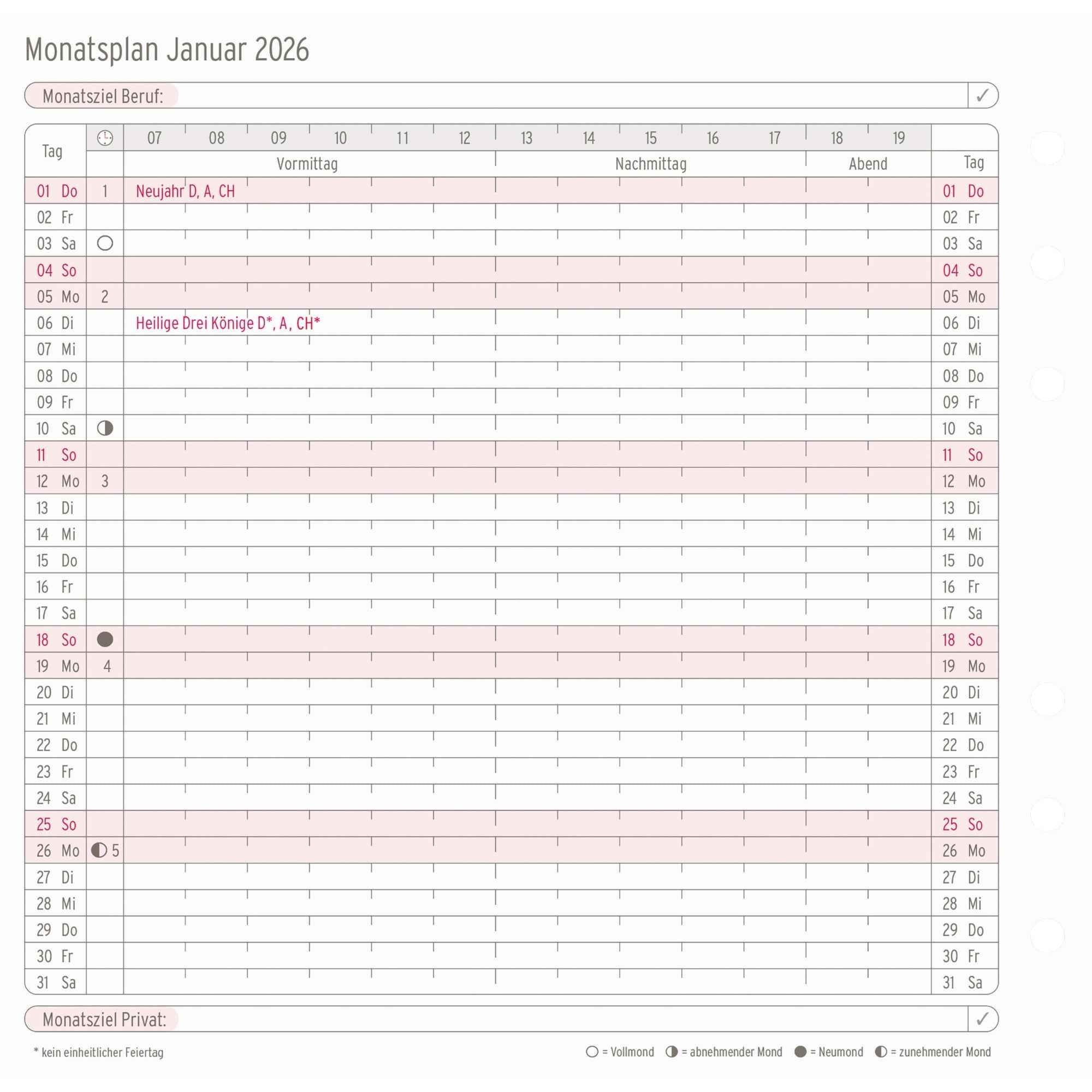 Chronoplan Einlage Kalender 2026 Midi